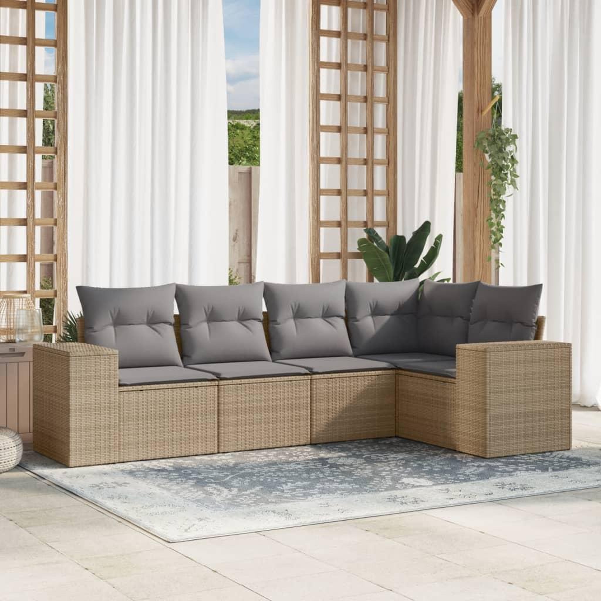 VIDAXL Salon de jardin avec coussins 5 pcs beige resine tressee