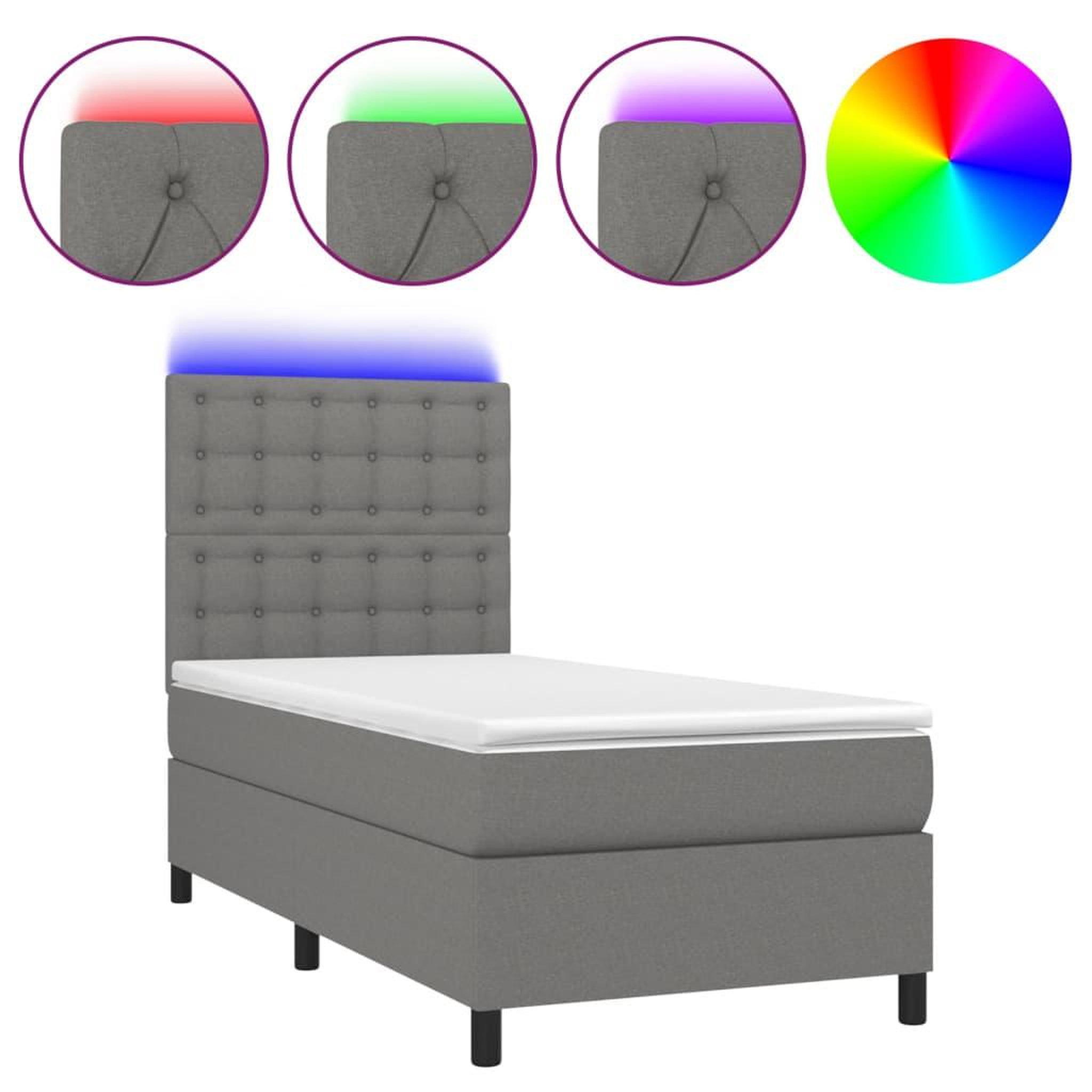 Voir la diapositive 2 : VIDAXL Sommier a lattes de lit avec matelas et LED Gris fonce 80x200cm