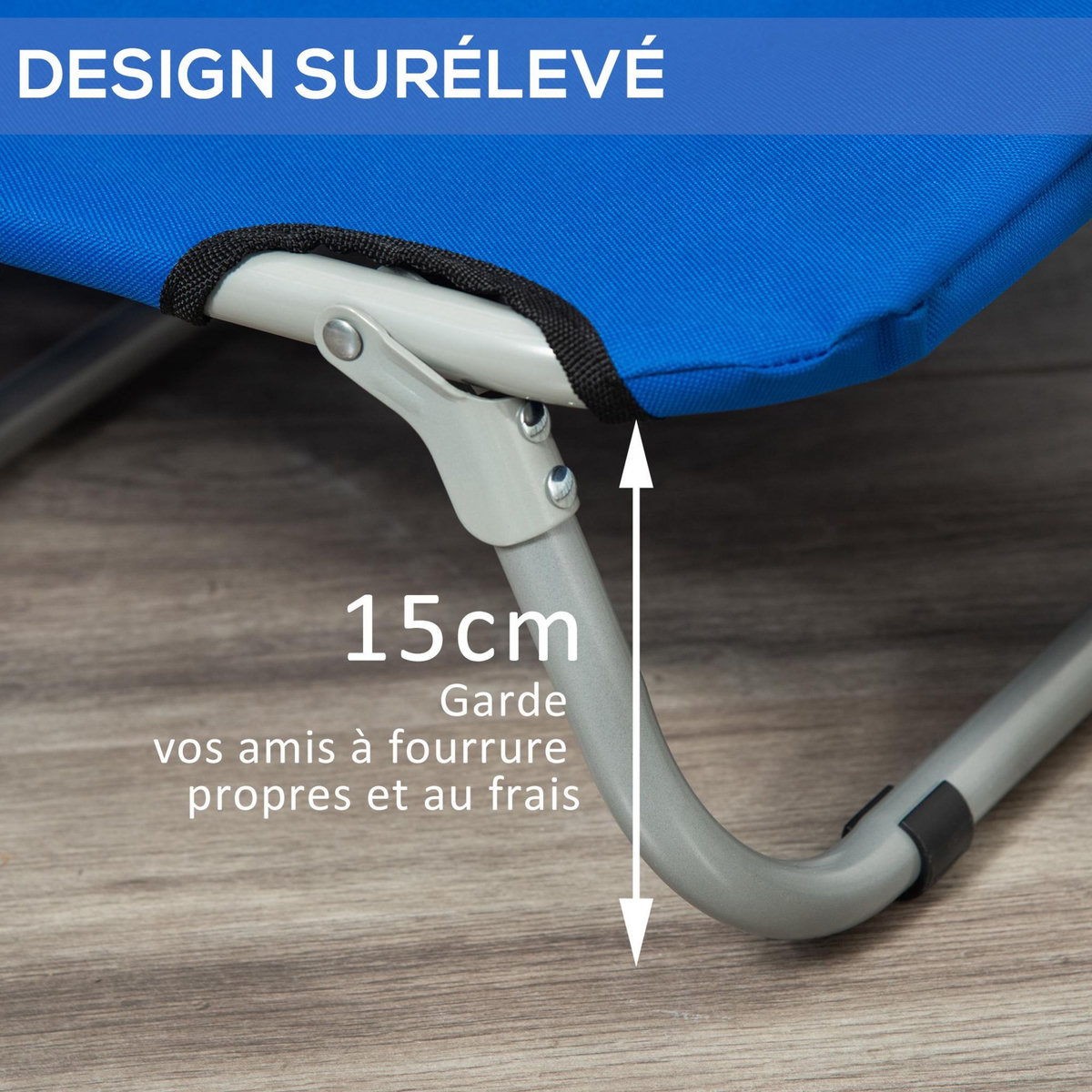 PAWHUT Lit sur pieds lit de camp grand confort pliable pour chien chat 71L x 58l x 20H cm acier tissu oxford 600D bleu