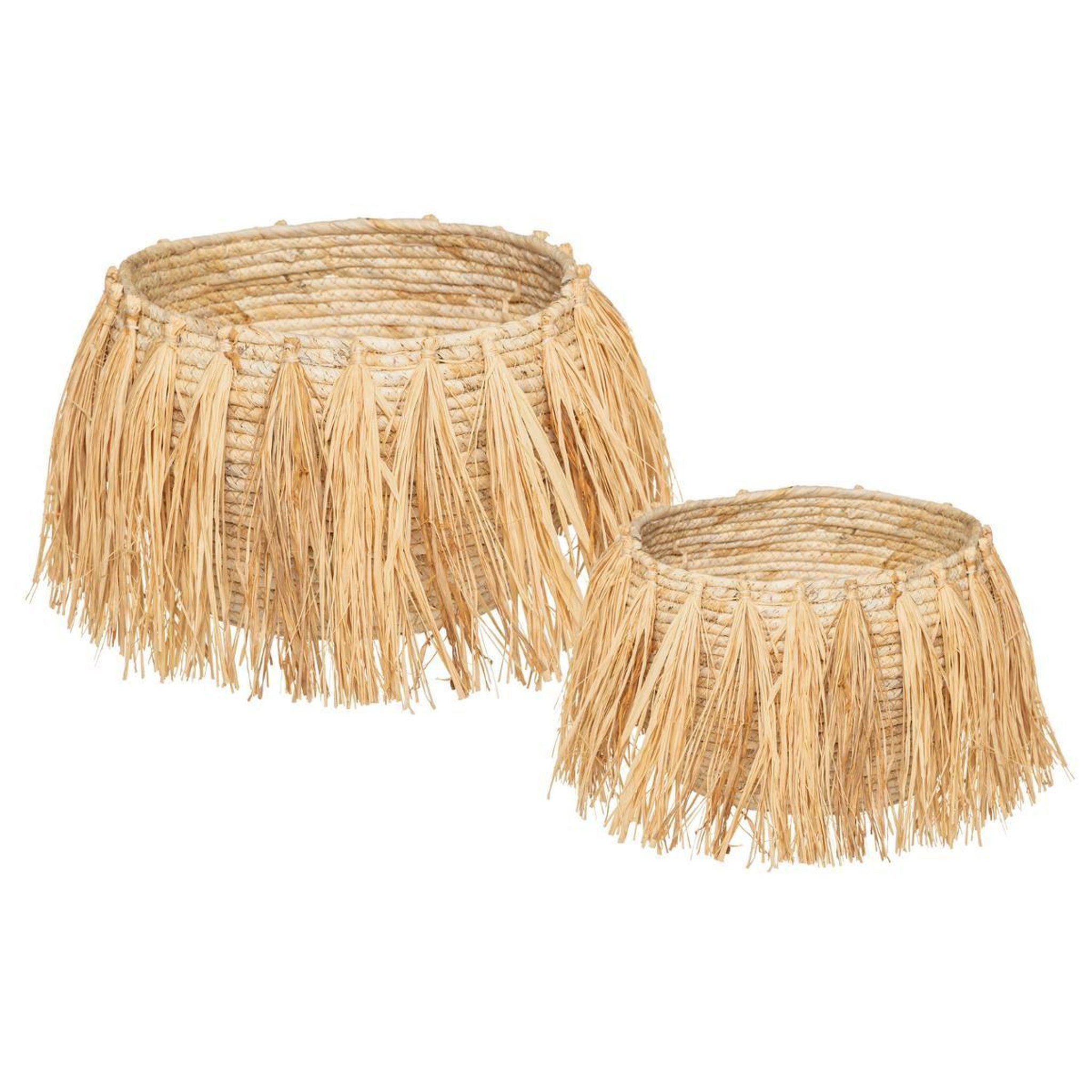 ATMOSPHERA Lot de 2 paniers à franges  safari  25cm beige