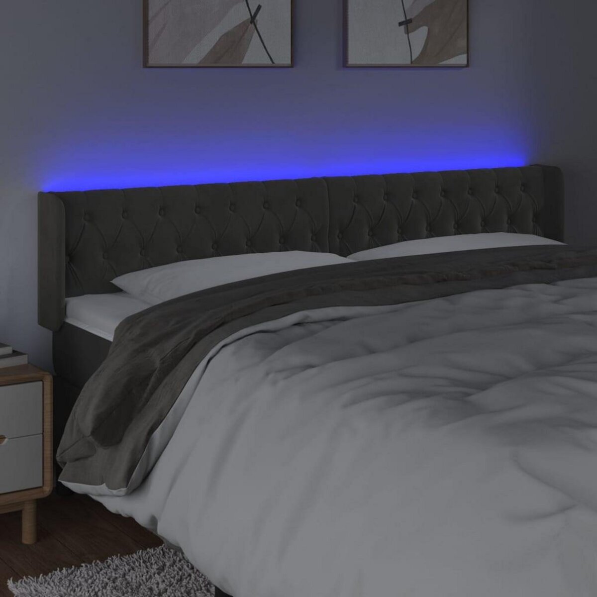 VIDAXL Tete de lit a LED Gris fonce 203x16x78/88 cm Velours