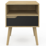 Voir la diapositive 3 : ID MARKET Lot de 2 tables de chevet HELSINKI scandinaves 1 tiroir avec niche effet hêtre et noir