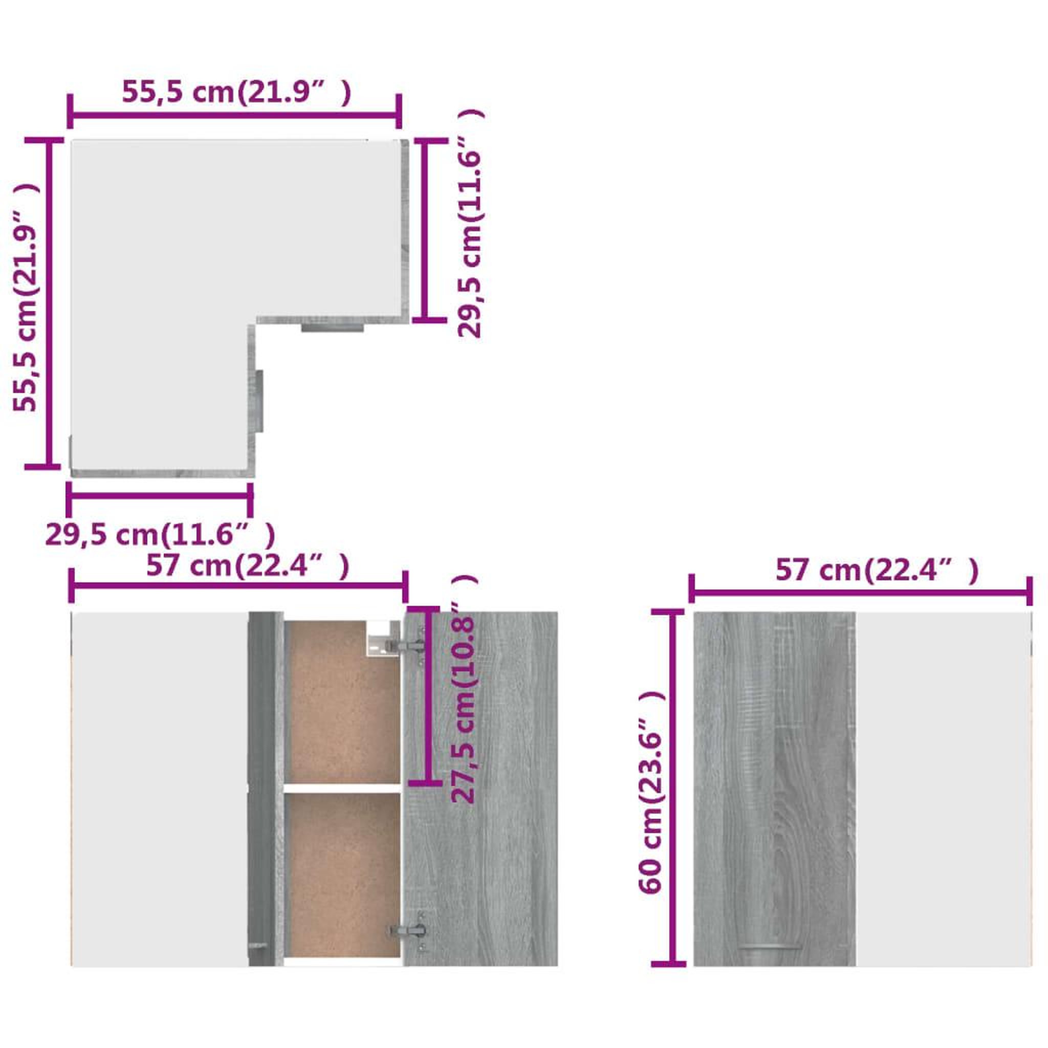 Voir la diapositive 6 : VIDAXL Armoire d'angle suspendue Sonoma gris Bois d'ingenierie