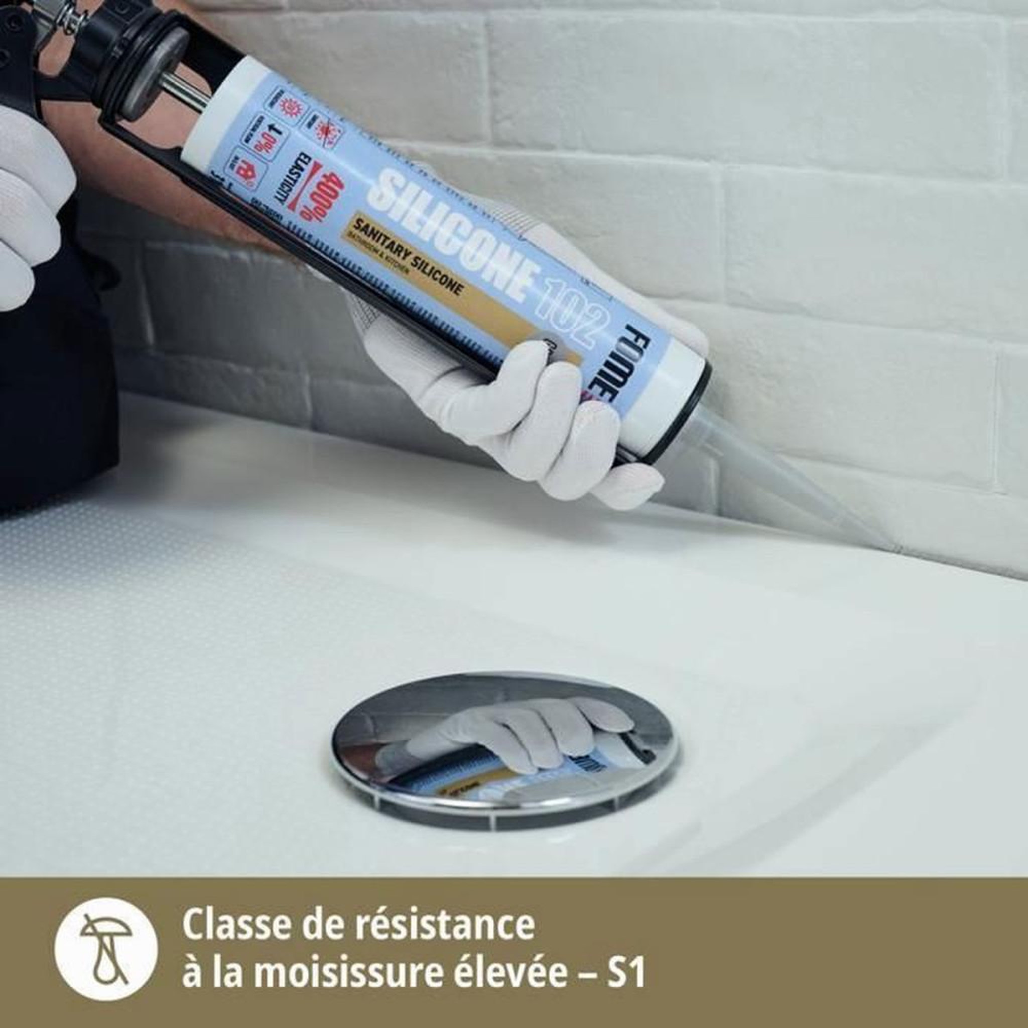 Voir la diapositive 6 : Mastic silicone sanitaire acétique noir anti-moisissure FOME FLEX 102, étanchéité pour salles de bains, cuisines, lavabos et douches, 300 mL
