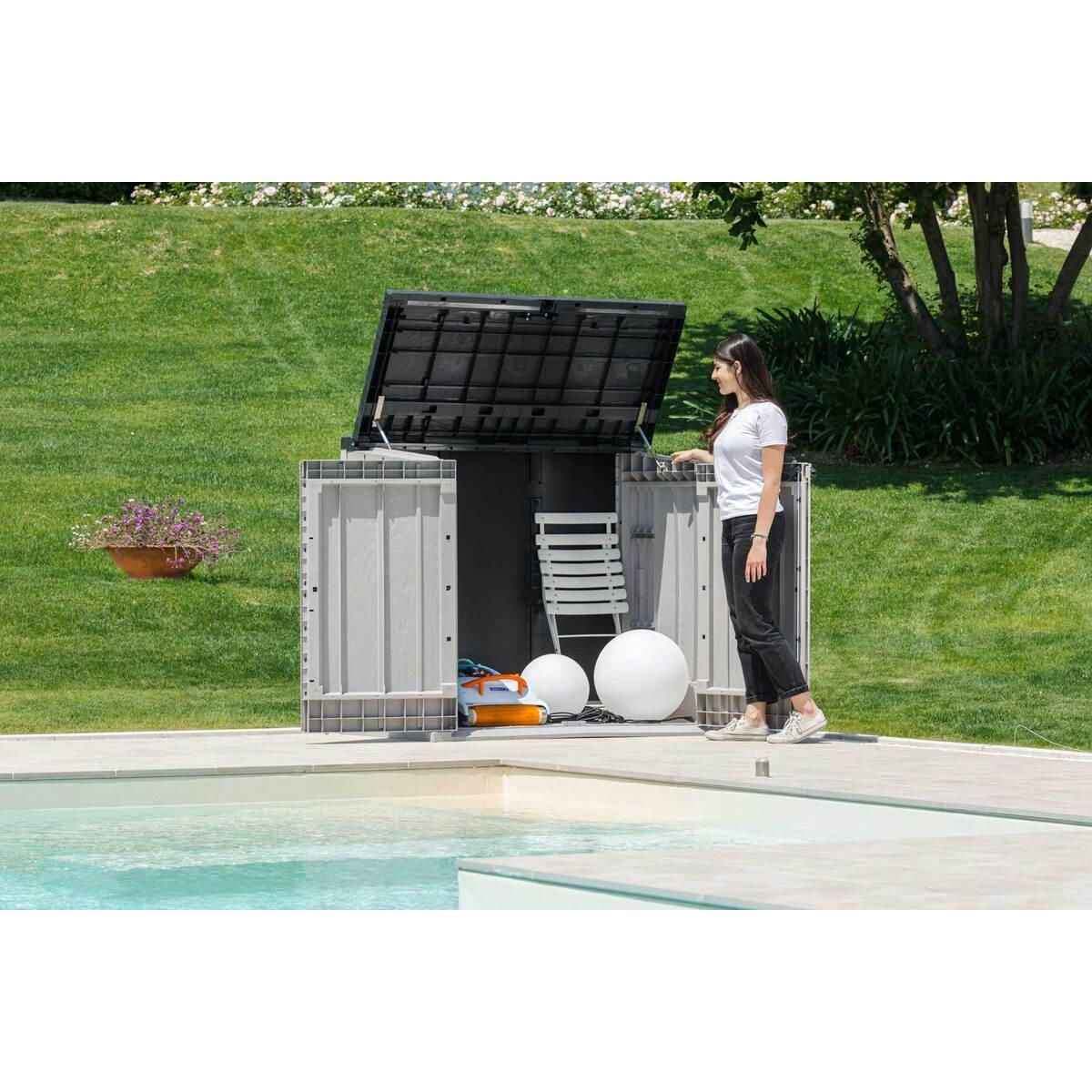 TOOMAX Coffre de rangement jardin multifonction résine - Taupe et marron - 1270L - STORER PLUS XL