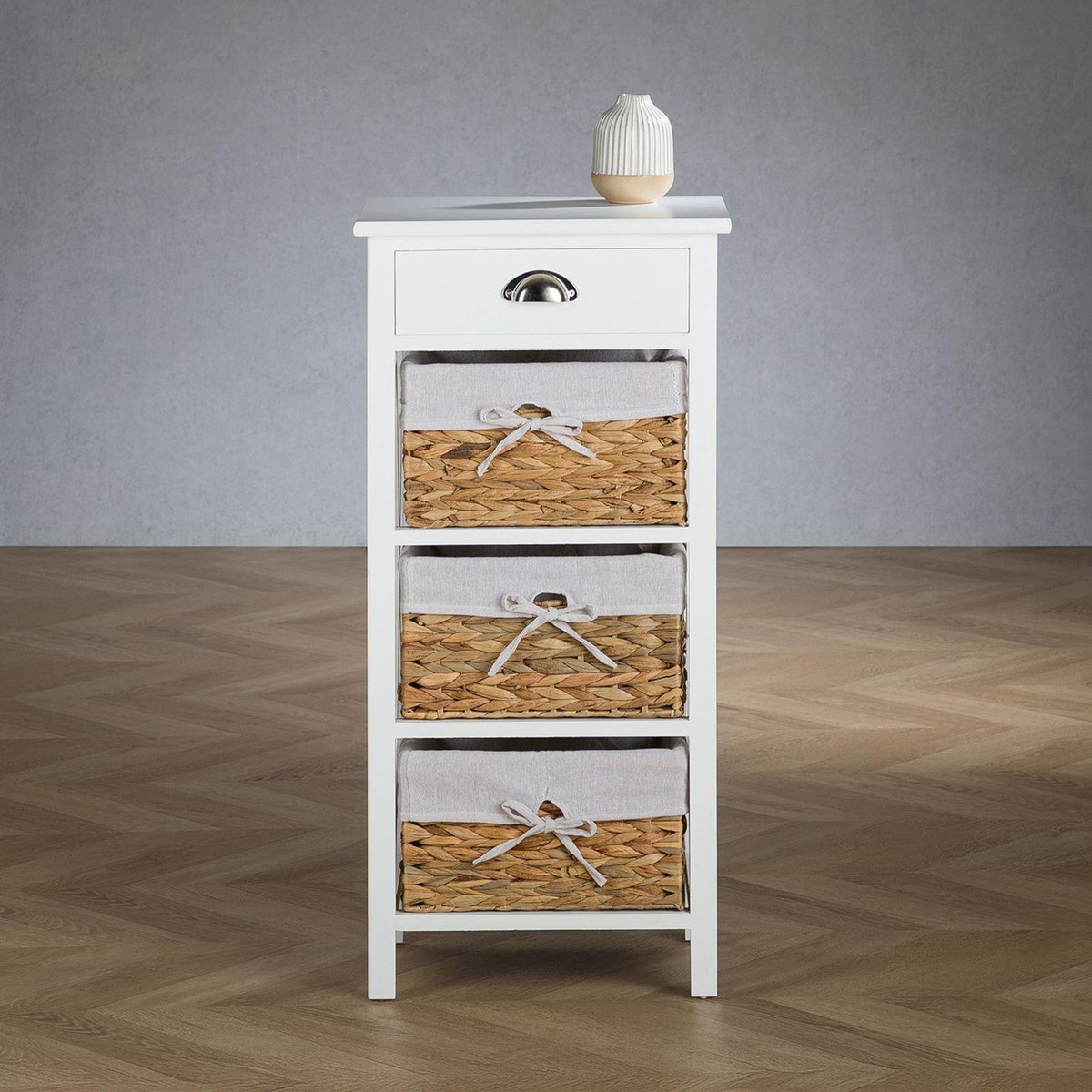 IDIMEX Table de chevet NUSCO avec 1 tiroir et 3 paniers, en bois lasuré