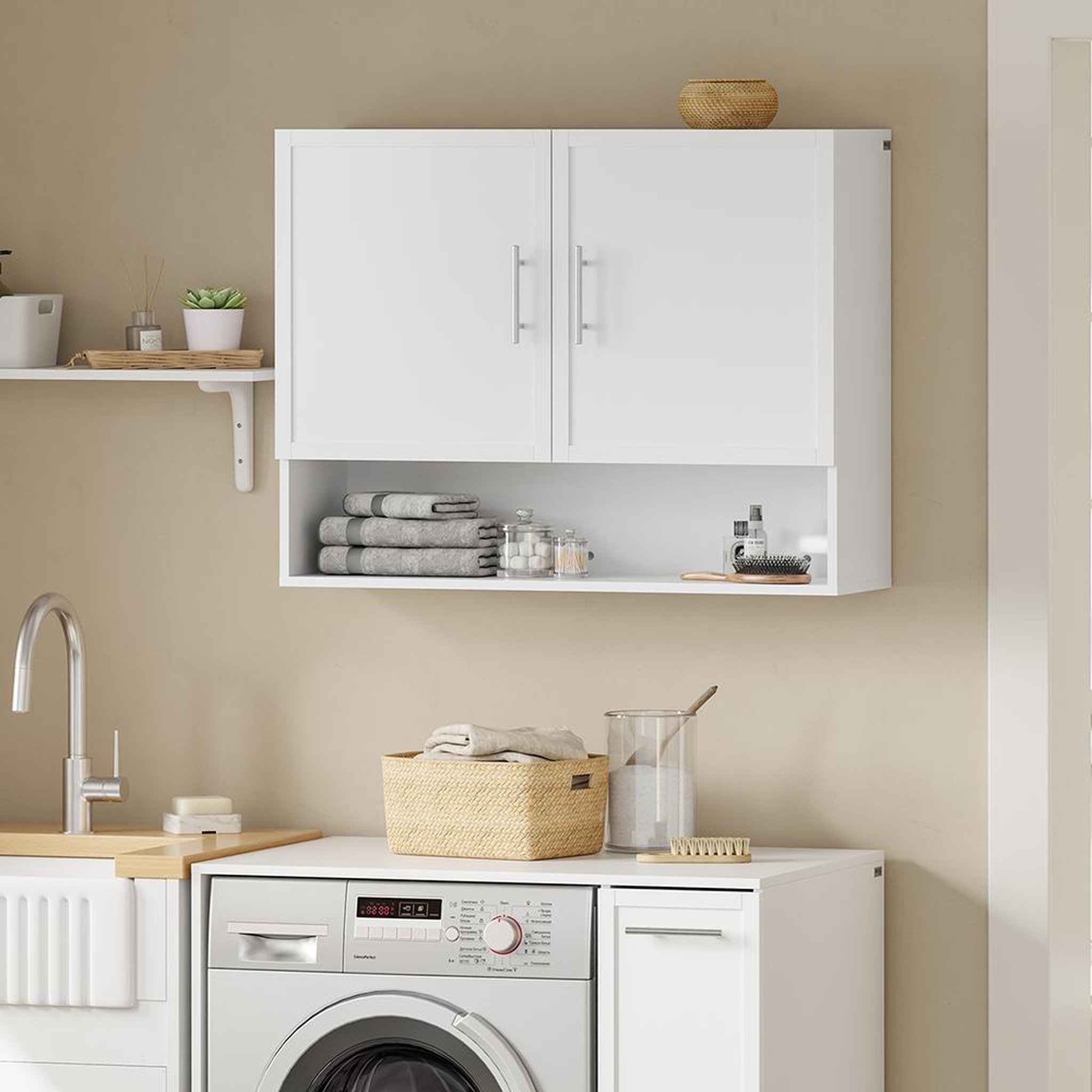 Voir la diapositive 2 : SOBUY Armoire murale 2 portes blanche 90x28.8x70 cm bzr233-w
