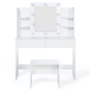 Voir la diapositive 5 : ID MARKET Coiffeuse ZELIA blanche table de maquillage 4 étagères, miroir LED et tabouret