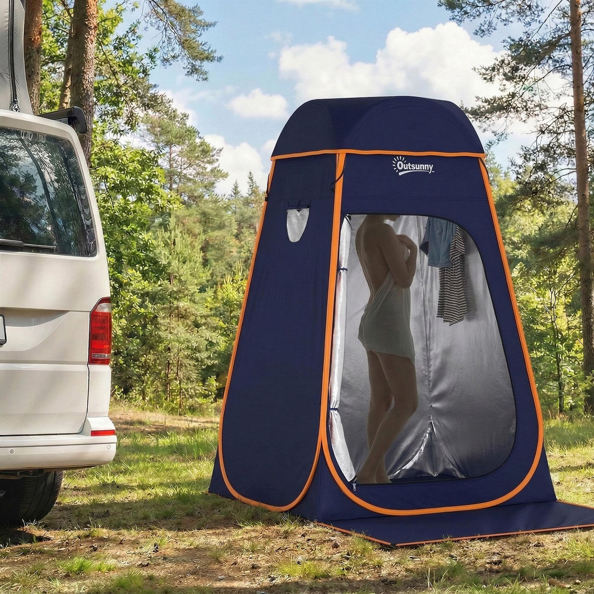 OUTSUNNY Tente de douche camping pop up toit amovible polyester bleu foncé