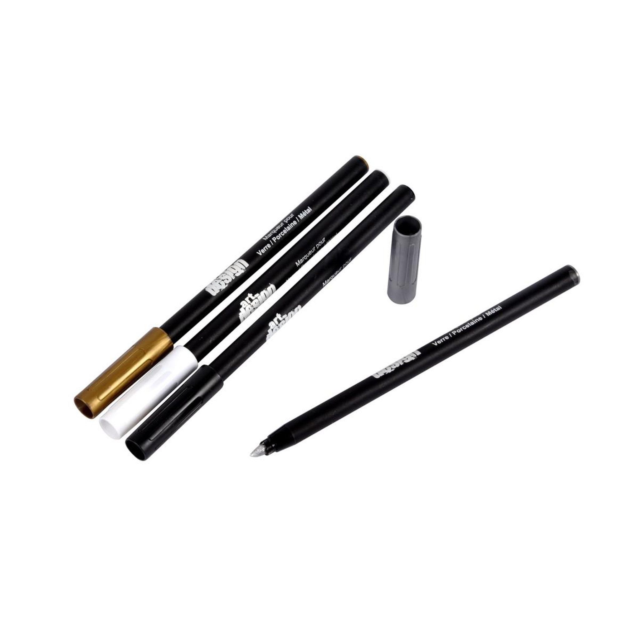 HOMEA Lot de 4 Marqueurs  Pointe Moyenne  23cm Noir