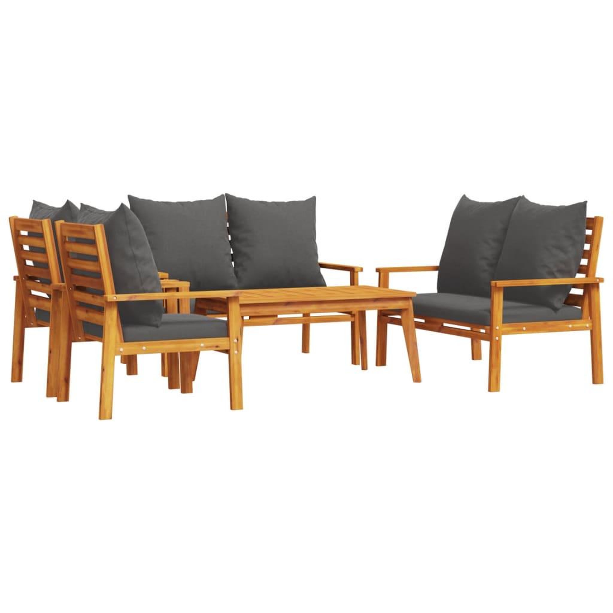 Voir la diapositive 2 : VIDAXL Salon de jardin avec coussins 5 pcs Bois d'acacia solide