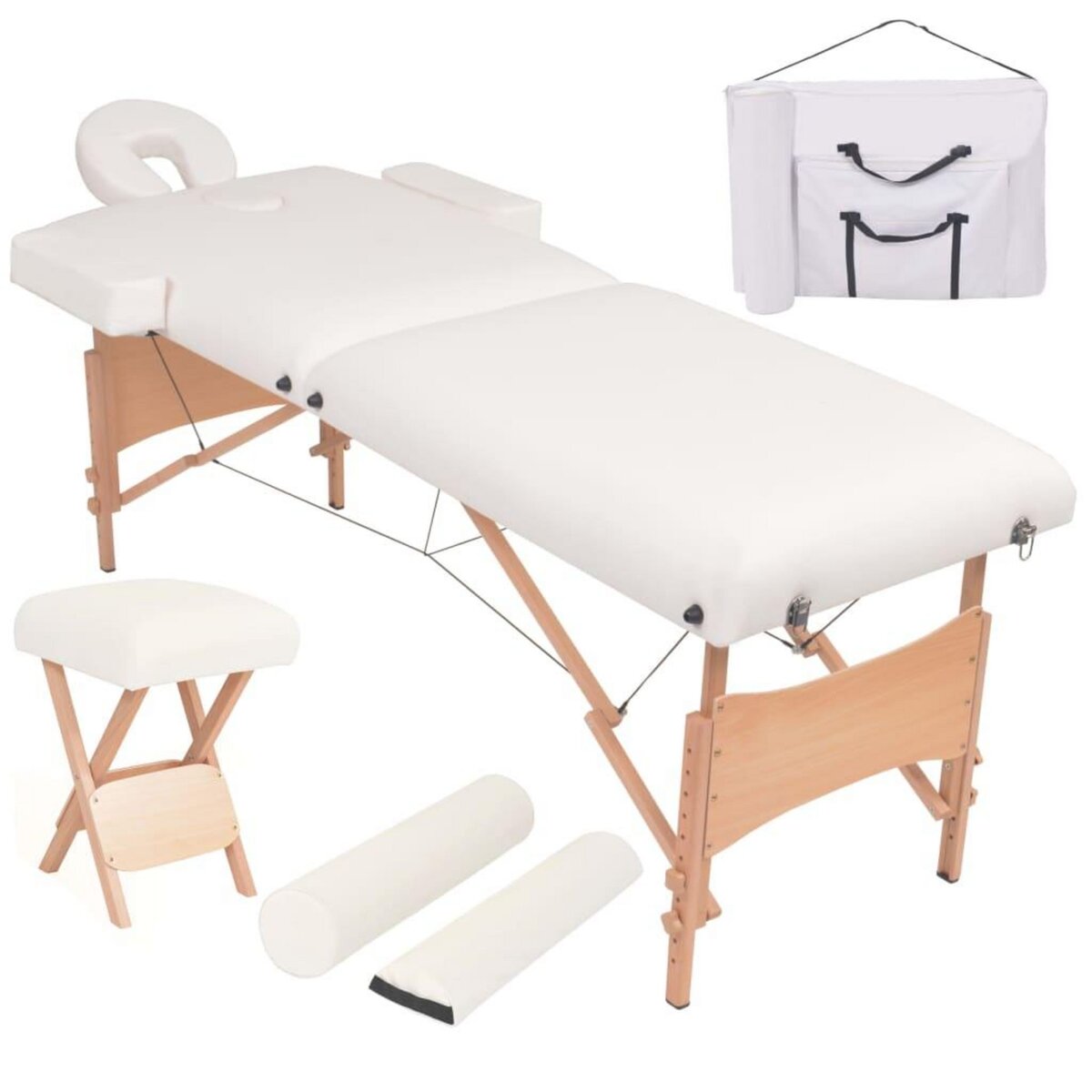 VIDAXL Table de massage pliable et tabouret 10 cm d'epaisseur Blanc