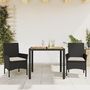 Voir la diapositive 1 : VIDAXL Ensemble a manger de jardin et coussins 3 pcs noir rotin acacia