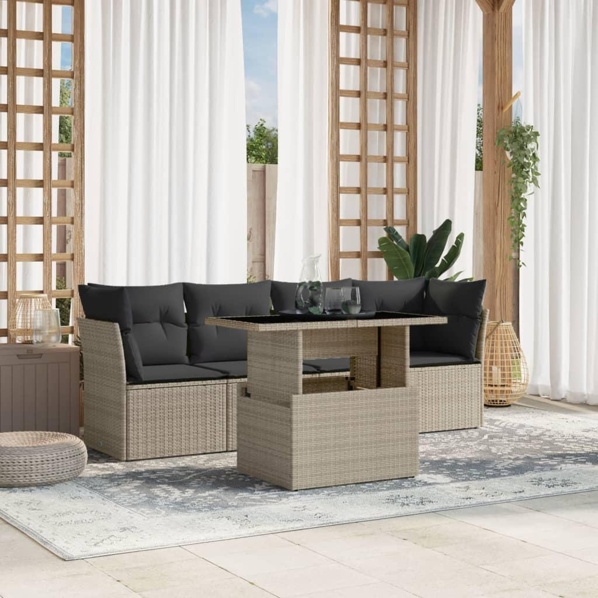 VIDAXL Salon de jardin 5 pcs avec coussins gris clair resine tressee