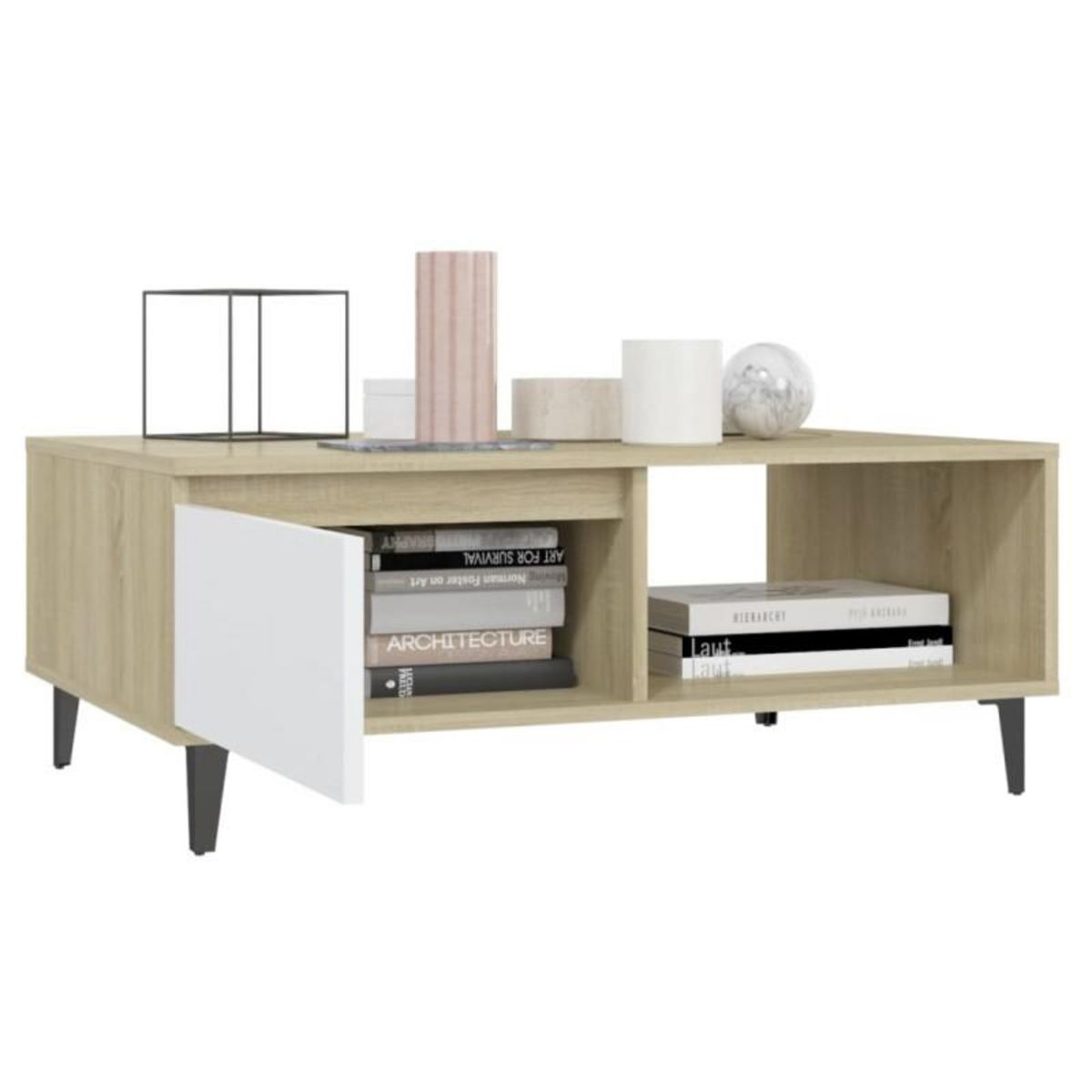 VIDAXL Table basse blanc et chêne sonoma 90x60x35 cm bois d ingénierie