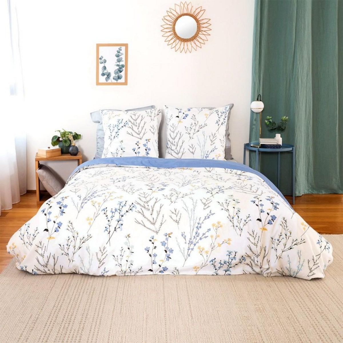 COTE DECO Housse de couette 240x220 Satin Fanille + 2 taies 100% coton 78 fils