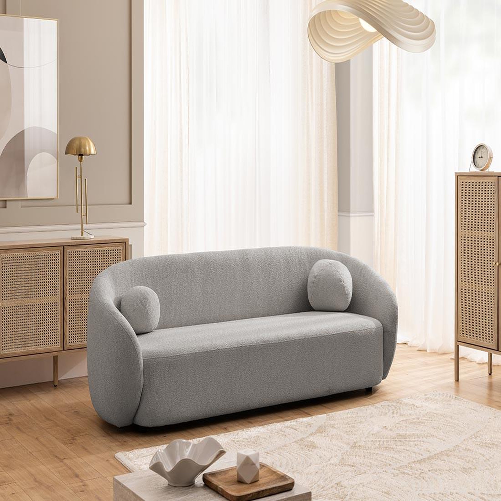 Voir la diapositive 3 : BEST MOBILIER Flore - canapé droit 3 places en tissu bouclette