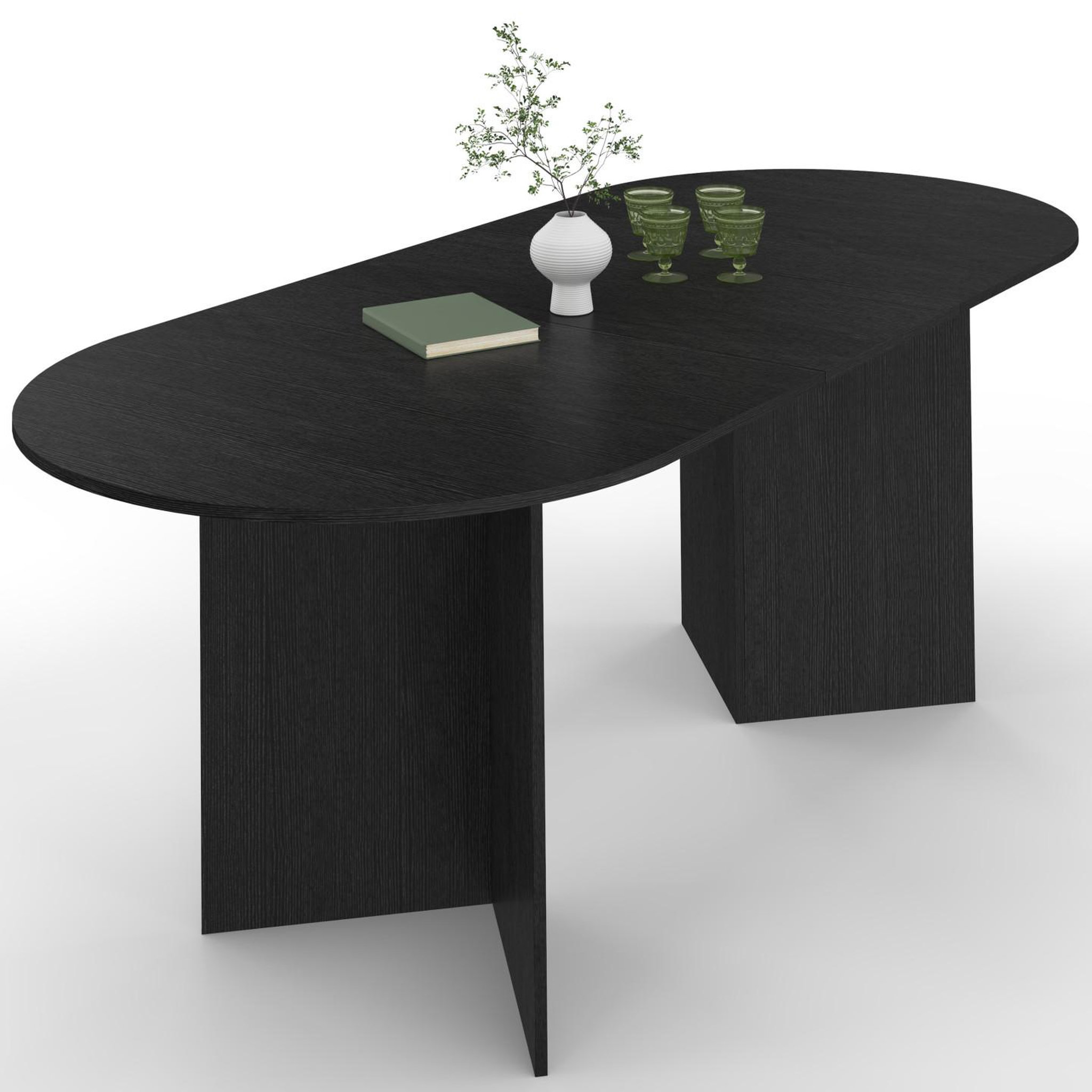 ID MARKET Table à manger extensible ovale marthe 6 -10 personnes bois noir 160-200 cm