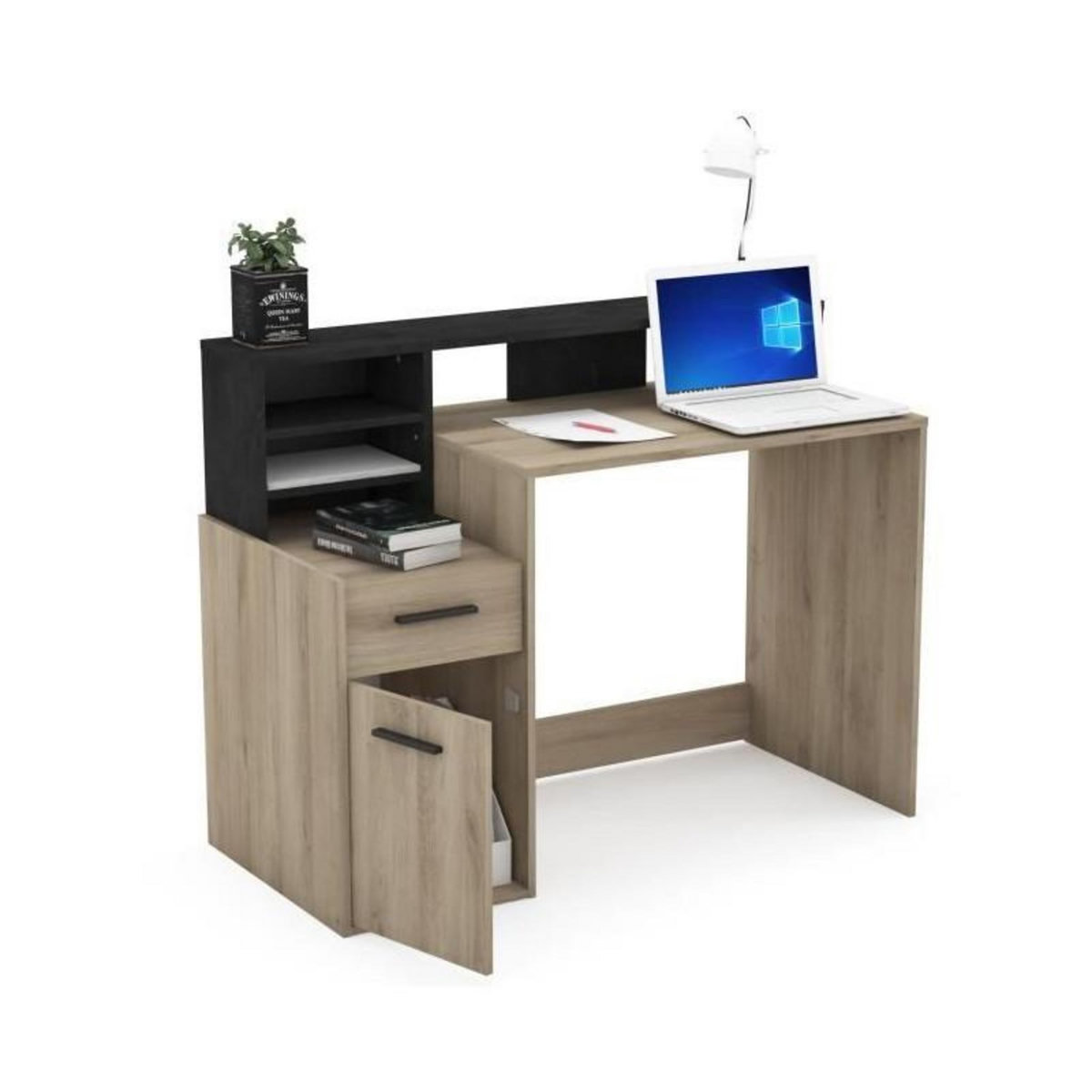 Demeyere Bureau avec rangements - DELPHI - Chene/noir - L126,2 x P59.8 x H93.5cm - DEMEYERE