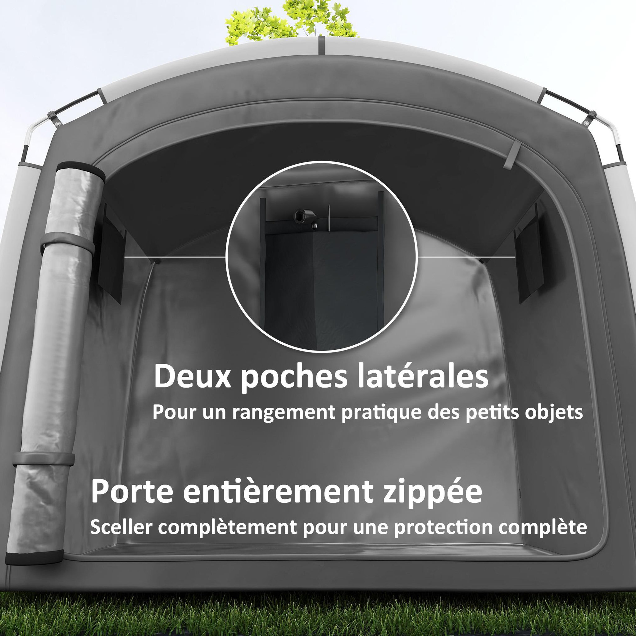 Voir la diapositive 6 : OUTSUNNY Abri vélo - tente vélo - tente de rangement extérieur - dim. 205 x 140 x 188 cm - fibre de verre oxford gris
