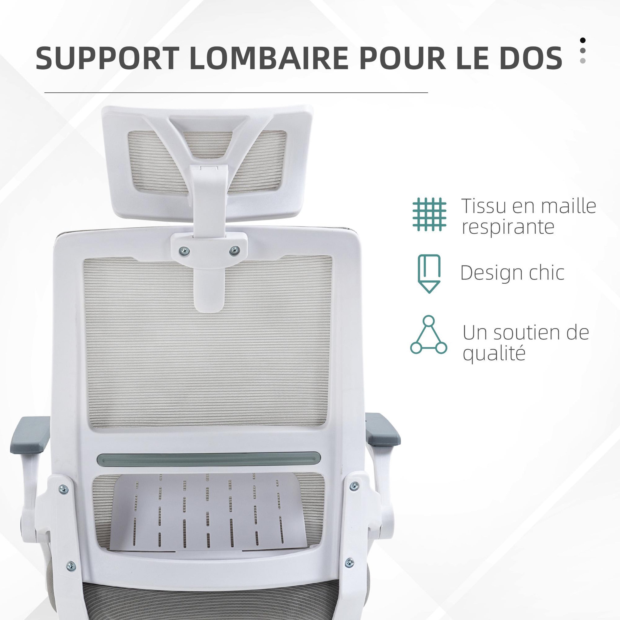 Voir la diapositive 6 : VINSETTO Chaise de bureau ergonomique réglable inclinable pivotante maille polyester gris