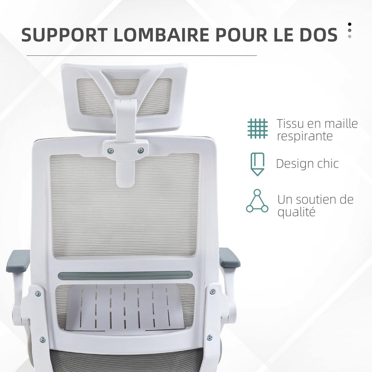 VINSETTO Chaise de bureau ergonomique réglable inclinable pivotante maille polyester gris