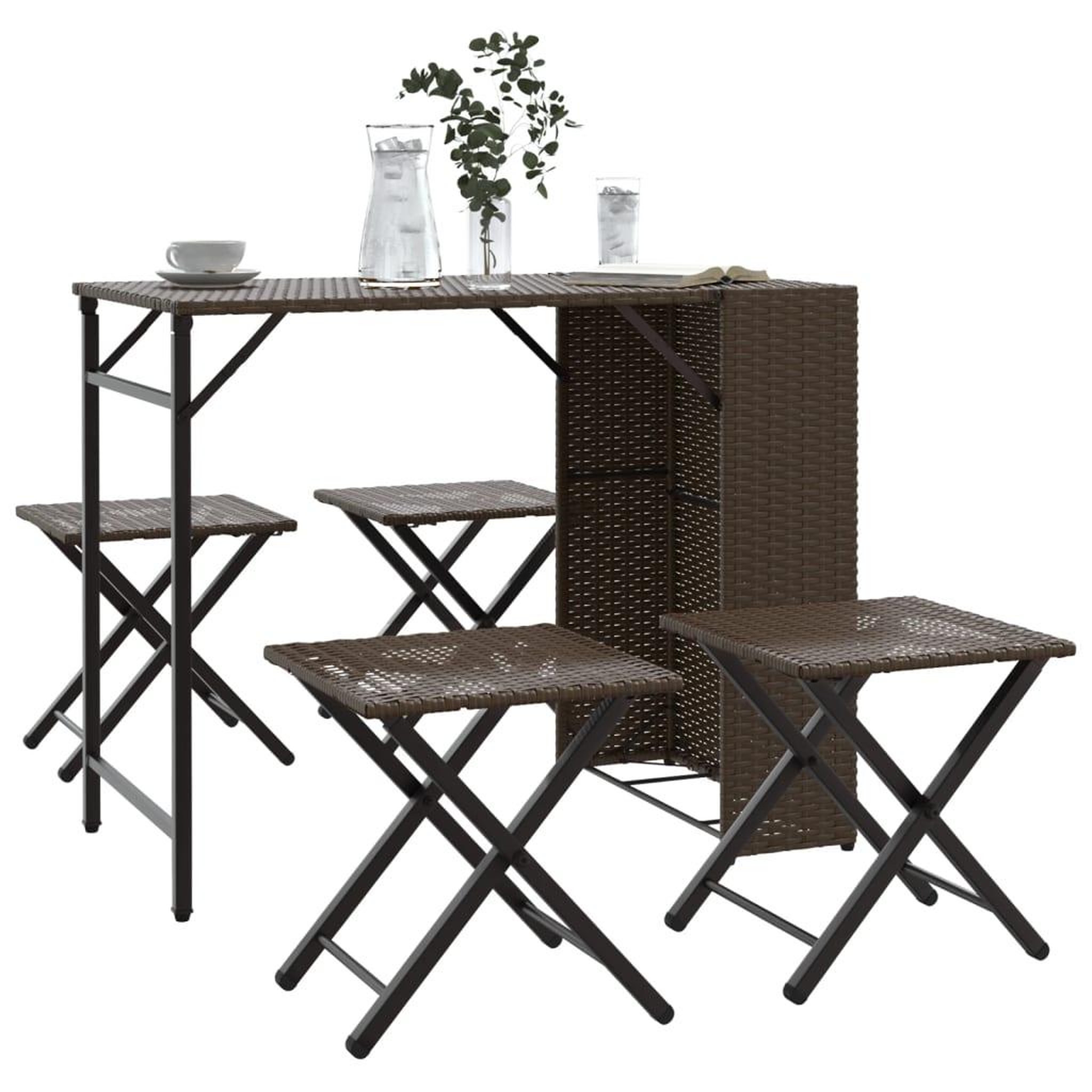 VIDAXL Ensemble a manger de jardin 5 pcs pliable marron resine tressee