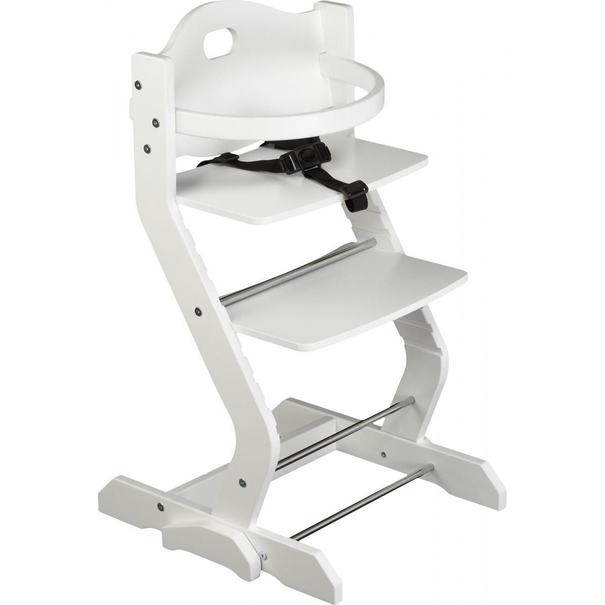 TISSI Chaise haute avec attache bébé et barreau de securité blanc