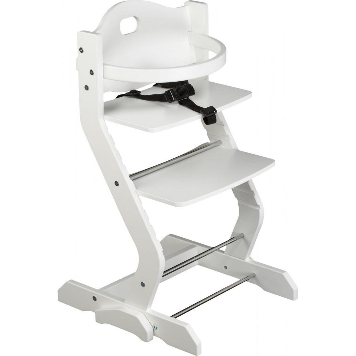 TISSI Chaise haute avec attache bébé et barreau de securité blanc