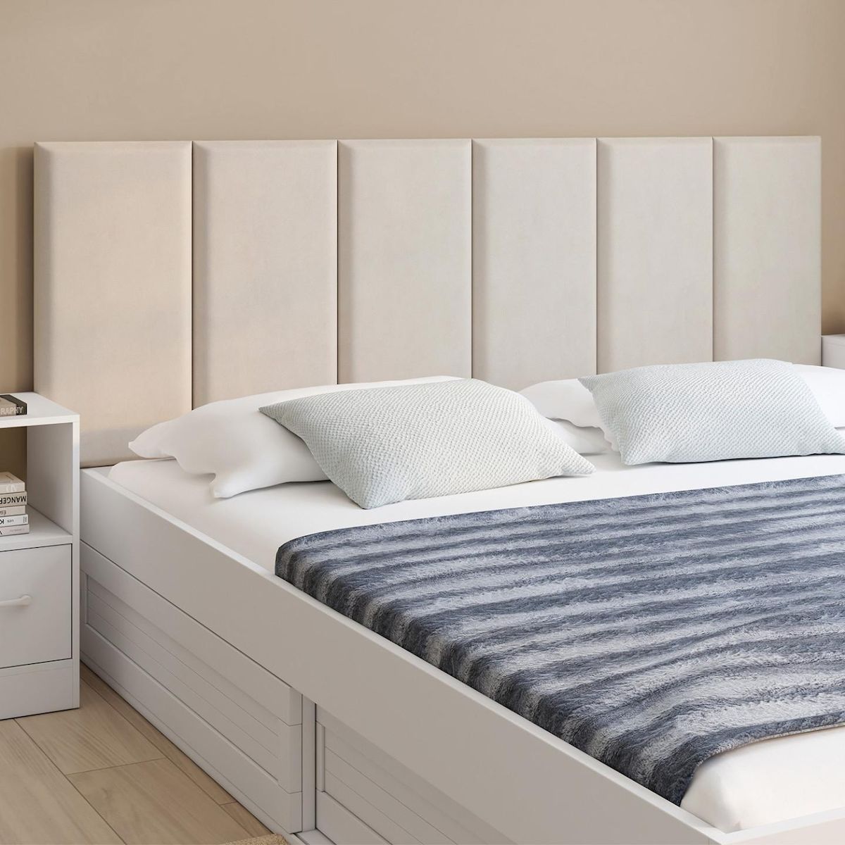 ID MARKET Lot de 6 panneaux muraux pour tête de lit YUMA 180 cm en tissu effet suédé beige