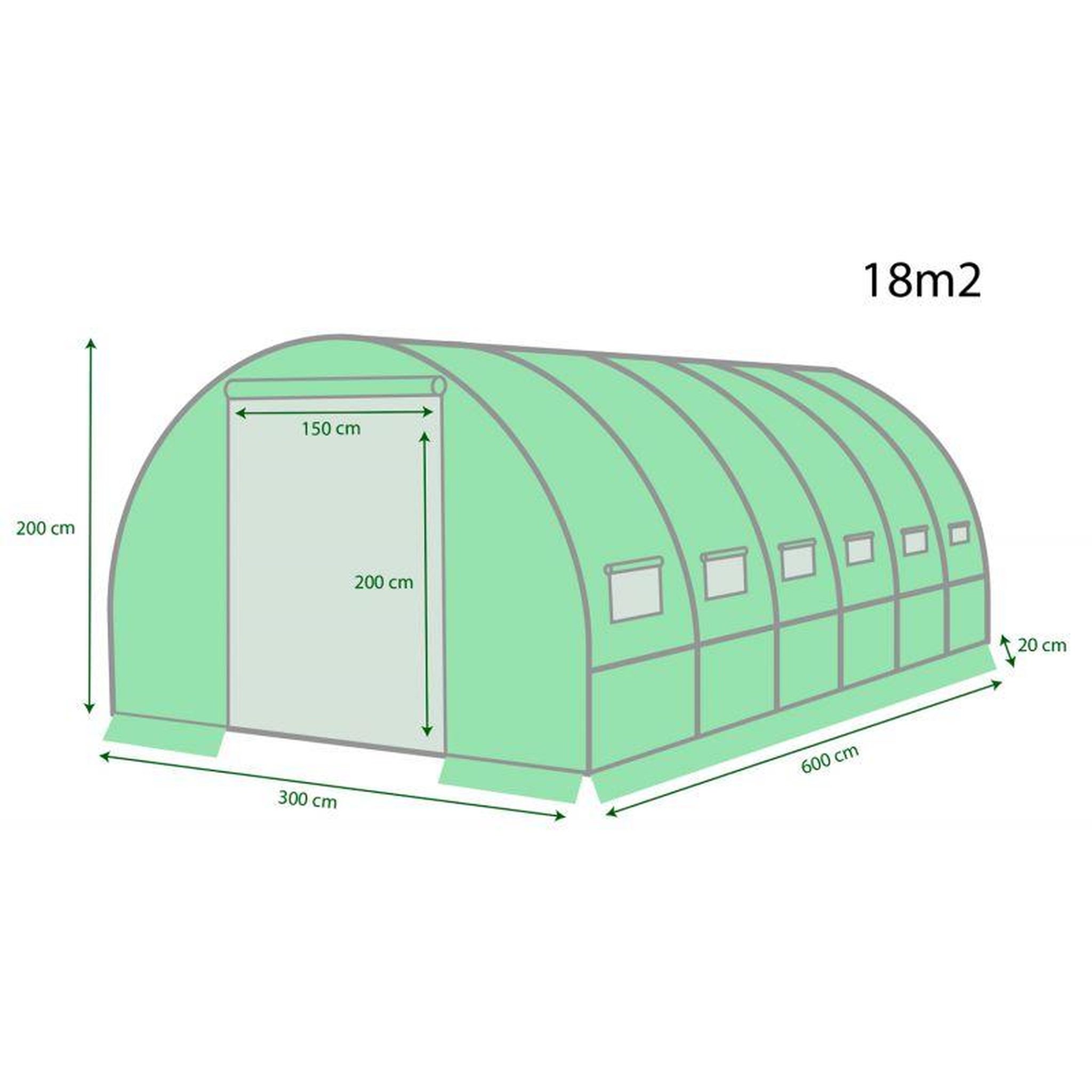 Voir la diapositive 2 : EUROSPEN Serre de Jardin Tunnel 18m² - bâche armée - avec fenêtres latérales et porte zipée
