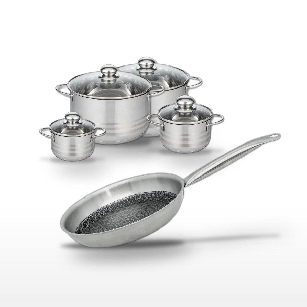 ELO Lot Poêle 28cm et Faitouts 12/14/20/24cm Elo Relief Solution