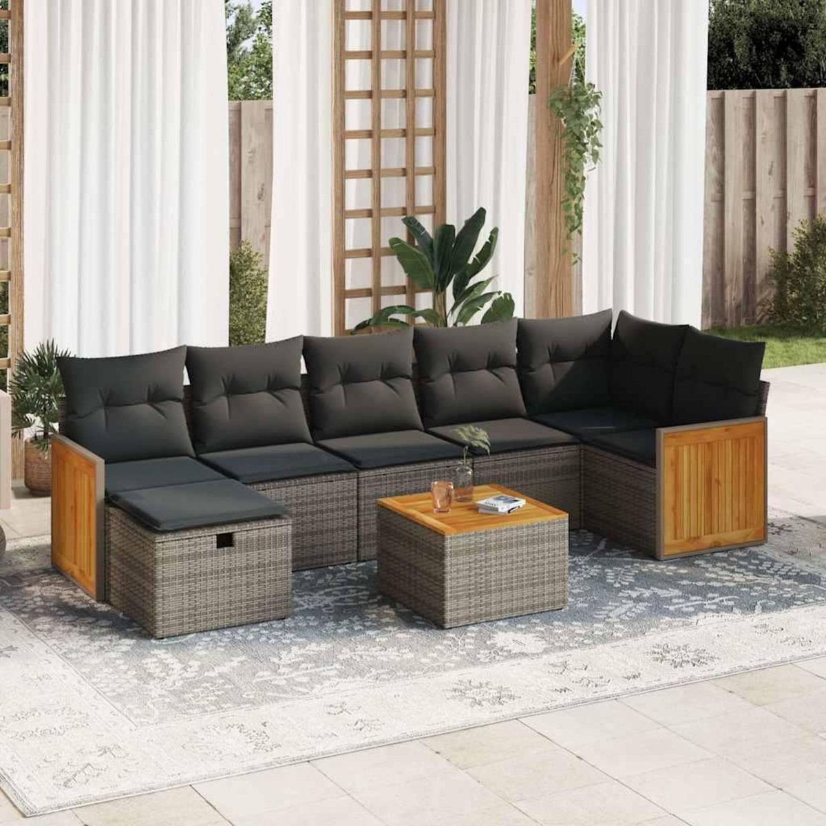 VIDAXL Salon de jardin 8 pcs avec coussins gris resine tressee
