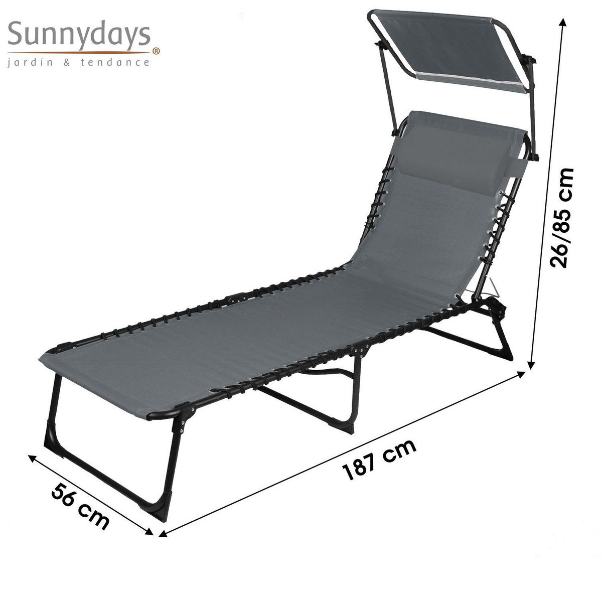 SUNNYDAYS Lot de 2 bains de soleil avec parasol et coussin - Gris anthracite