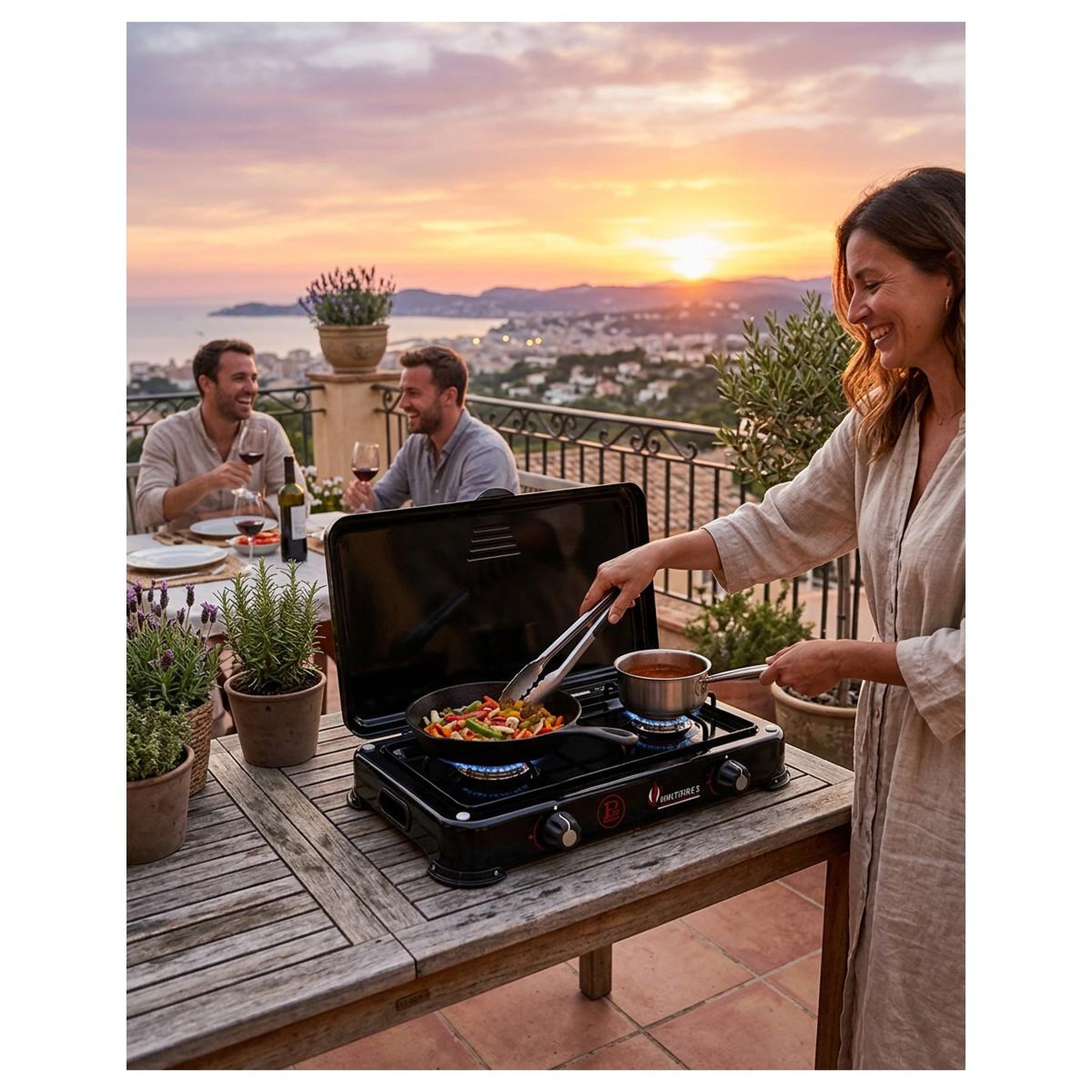 Voir la diapositive 4 : INTEC Réchaud à gaz portable 2 feux 3200W Brûleurs Inox - Plaque de cuisson gaz Butane ou Propane Design Noir INTEC