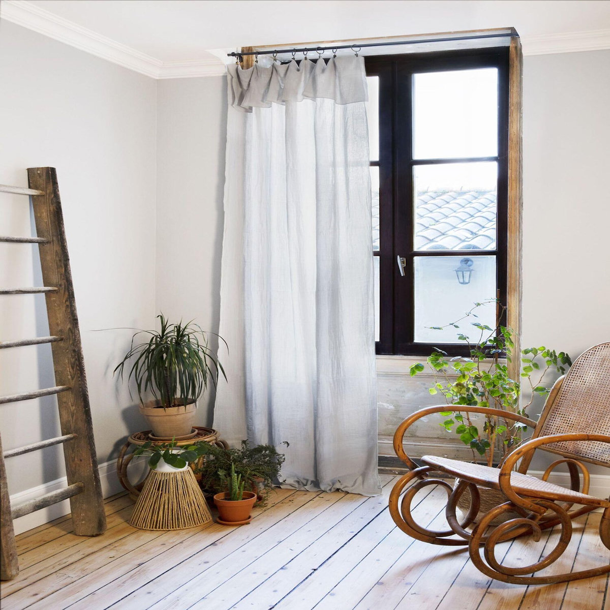 Home collection Rideau ajustable 100% gaze de coton 8 anneaux pince