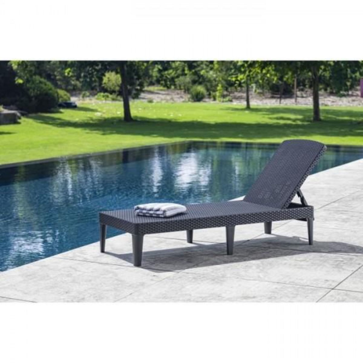 ALLIBERT by KETER Transat Bain de soleil - Allibert by KETER – Jaipur – en résine imitation rotin tressé – gris graphite – dossier réglable