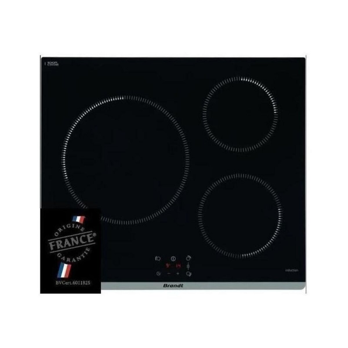 BRANDT Plaque de cuisson induction - BRANDT - 3 zones - L60 cm - TI364B - 7200 W - Noir