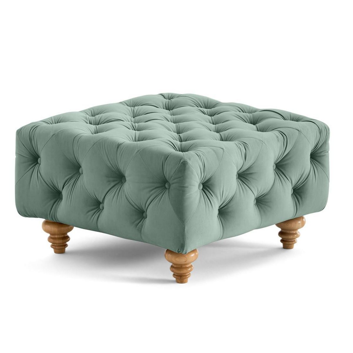 LISA DESIGN Walter - pouf chesterfield en velours - pieds bois