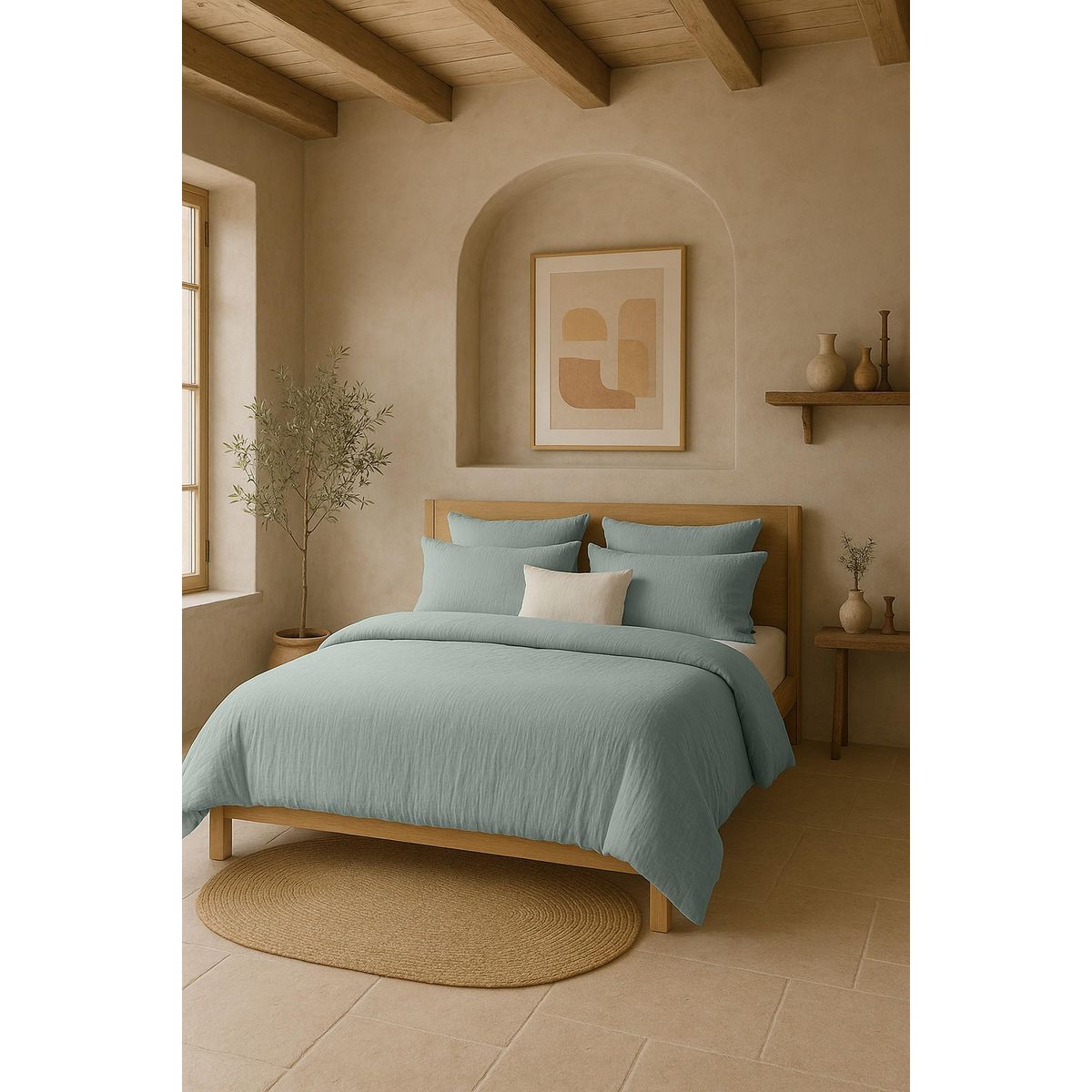 BATON ROUGE Housse de couette 100% gaze de coton lavé bleu givrée