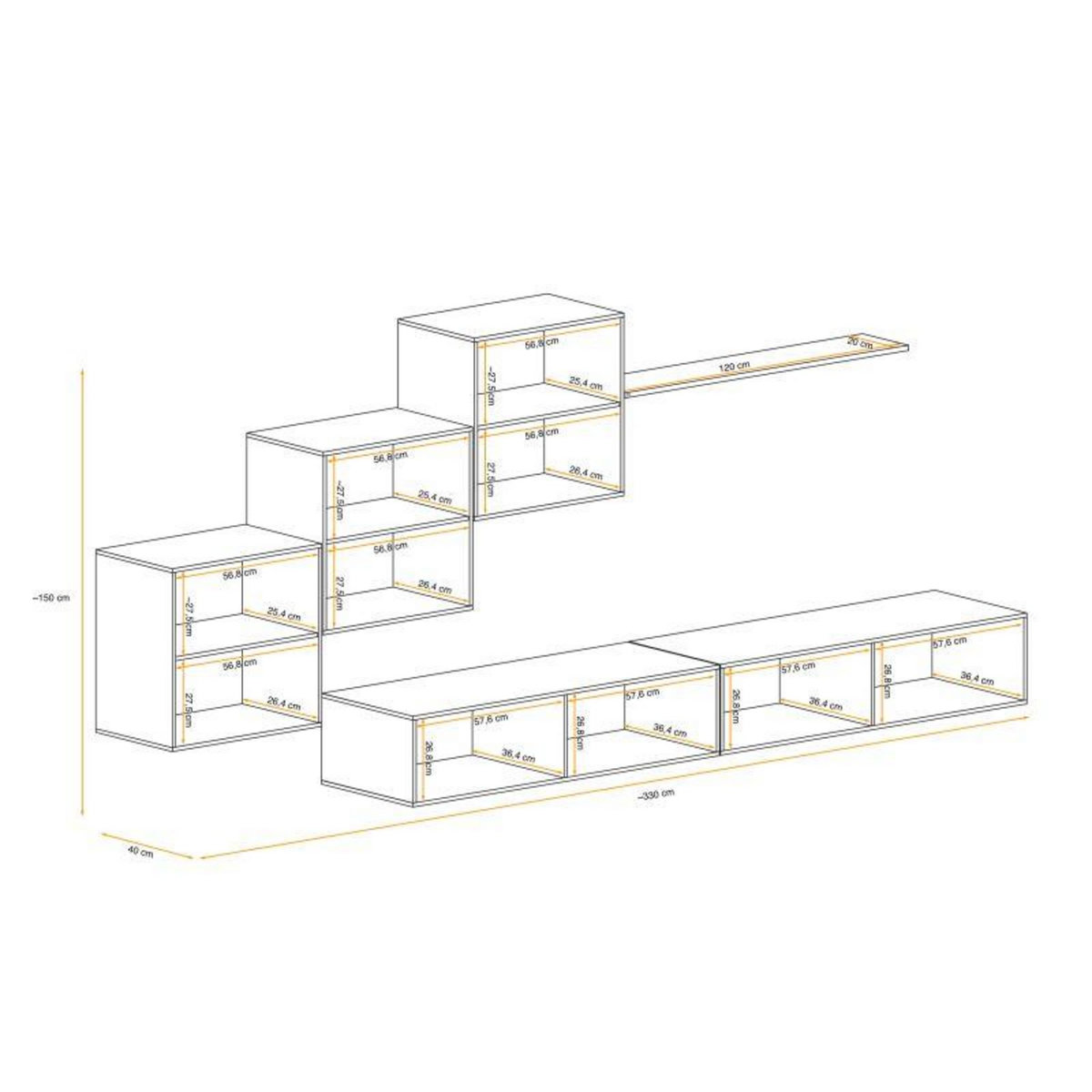 Paris Prix Meuble TV Mural Design  Switch X  330cm Blanc