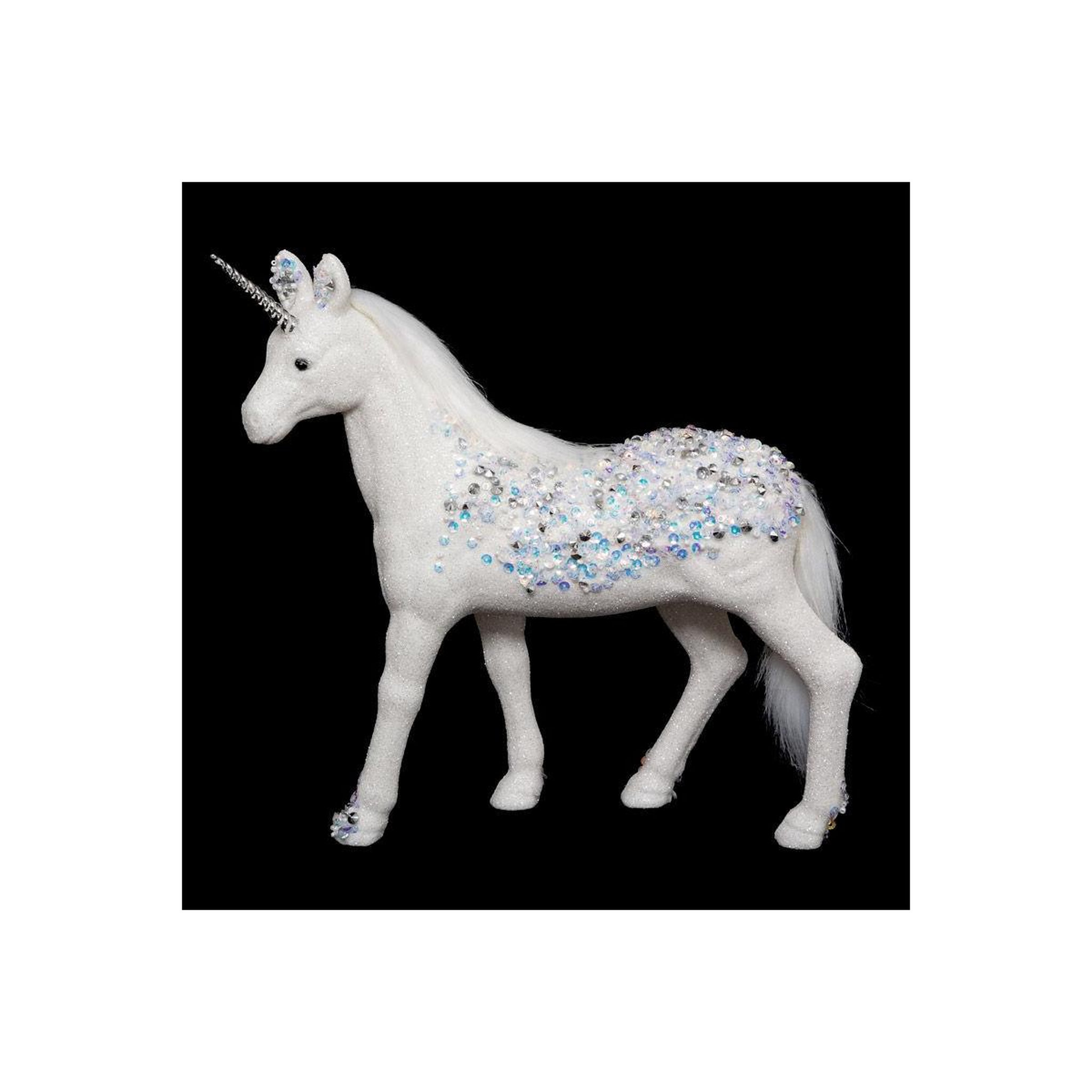 Voir la diapositive 2 : FEERIC LIGHT & CHRISTMAS Licorne avec paillettes  légende d'hiver  25cm blanc