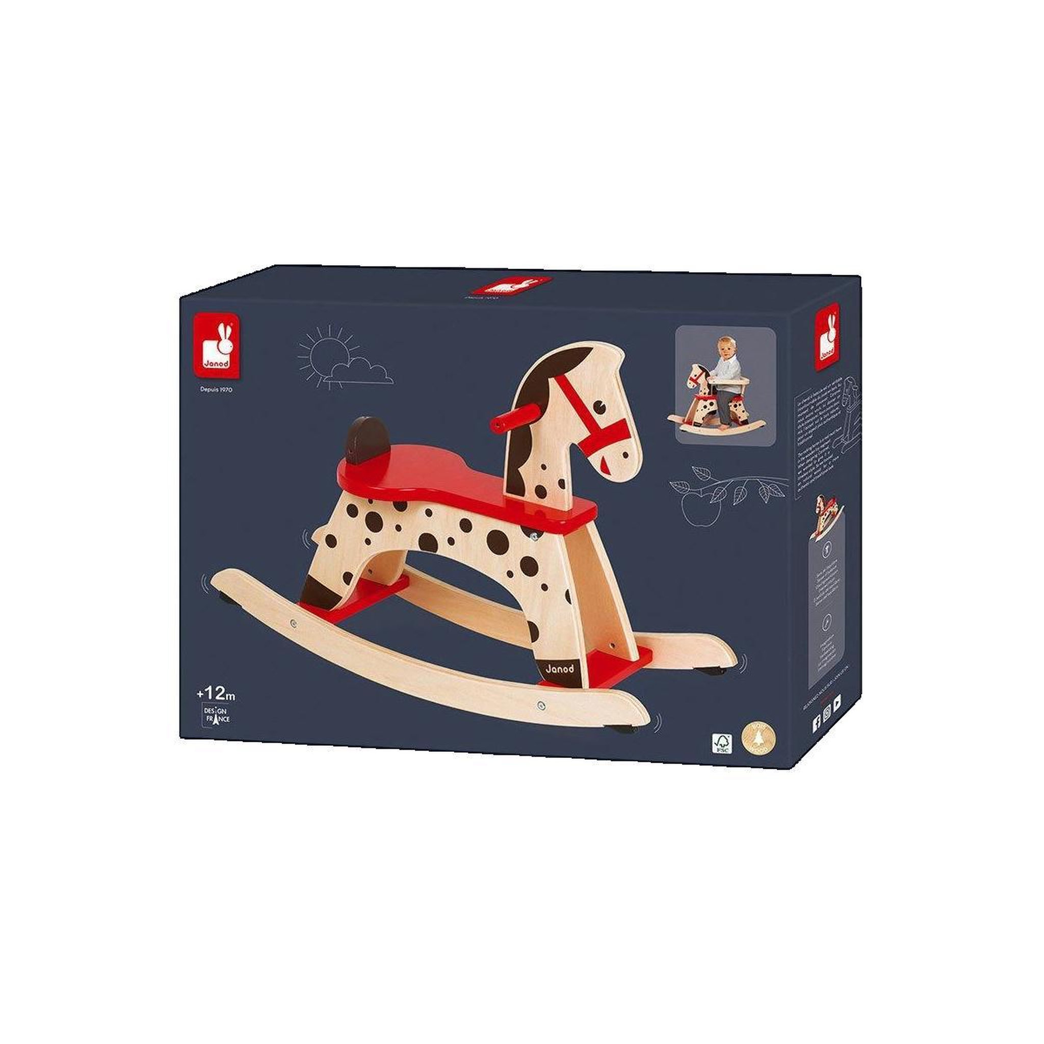 Voir la diapositive 3 : JANOD Cheval en bois  a bascule Caramel