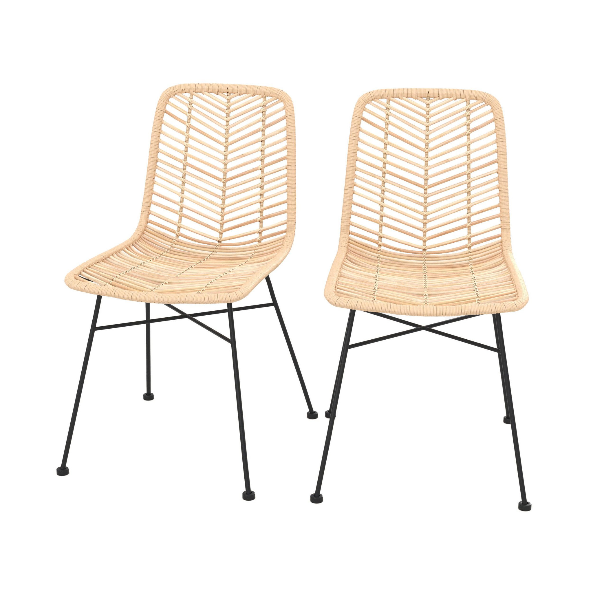 MAISON PAVANE Lot de 2 chaises en rotin naturel et pieds en métal noir-tamara