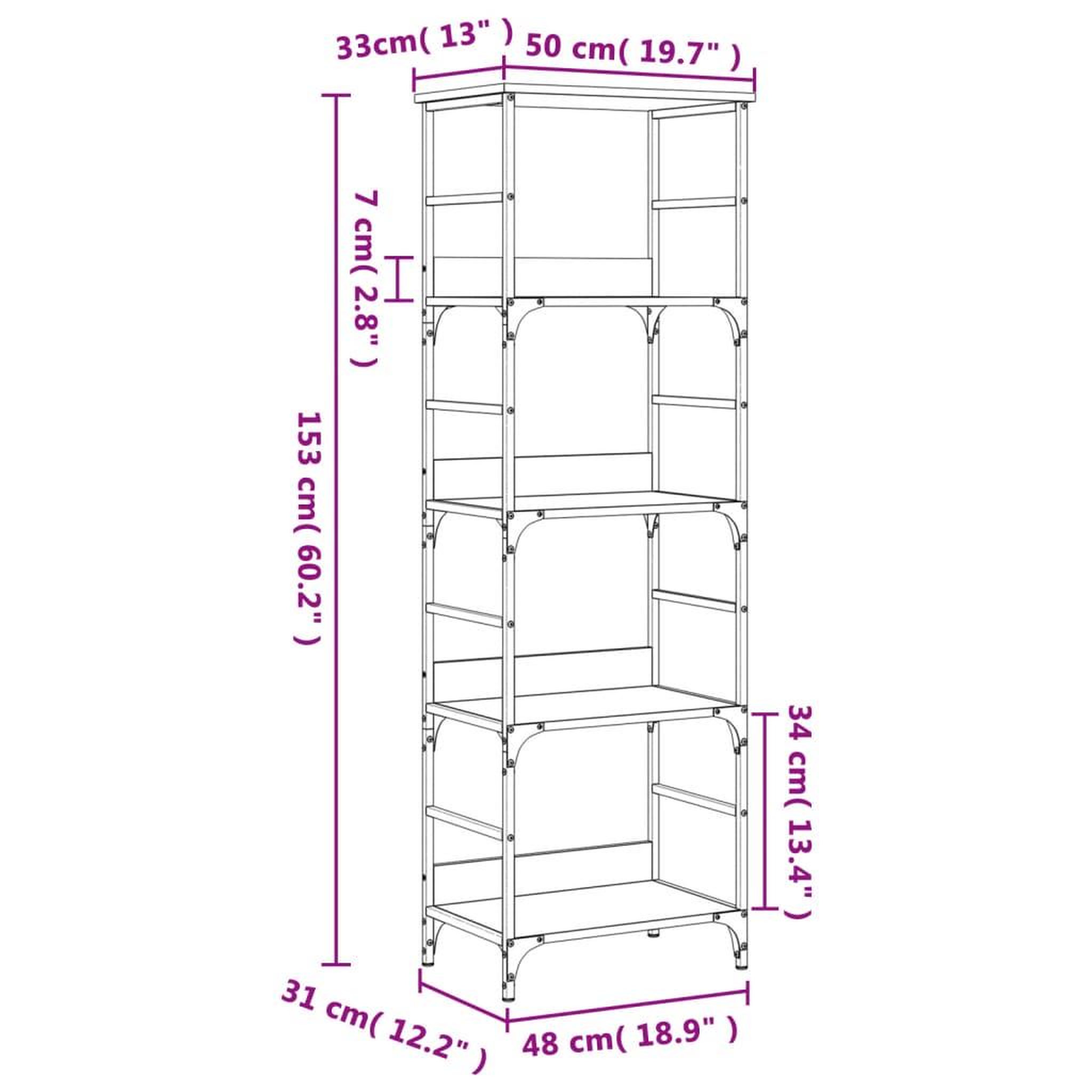 Voir la diapositive 6 : VIDAXL Bibliotheque chene fume 50x33x153 cm bois d'ingenierie