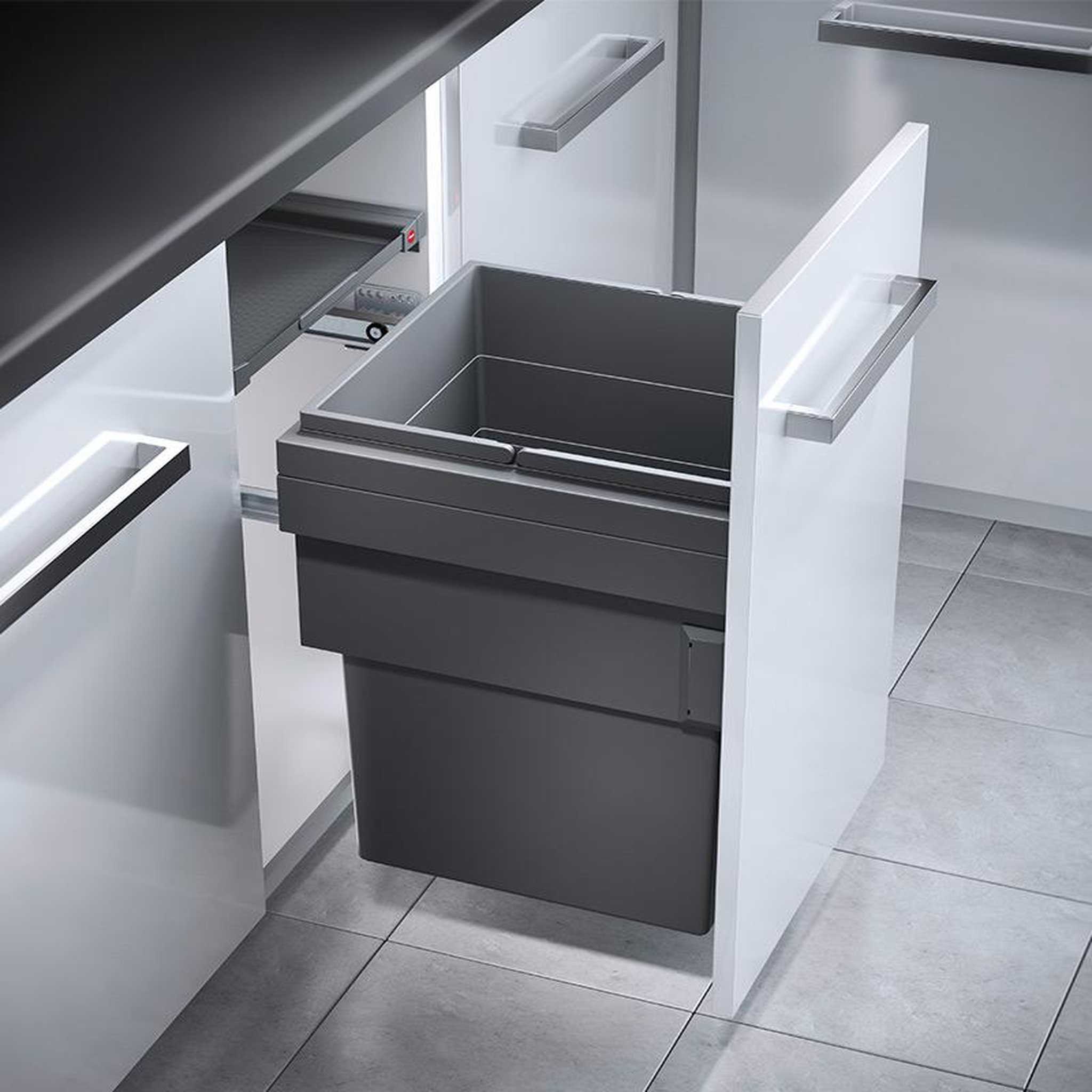 Voir la diapositive 2 : HAILO Poubelle de cuisine coulissante encastrable 55l hailo cargo synchro