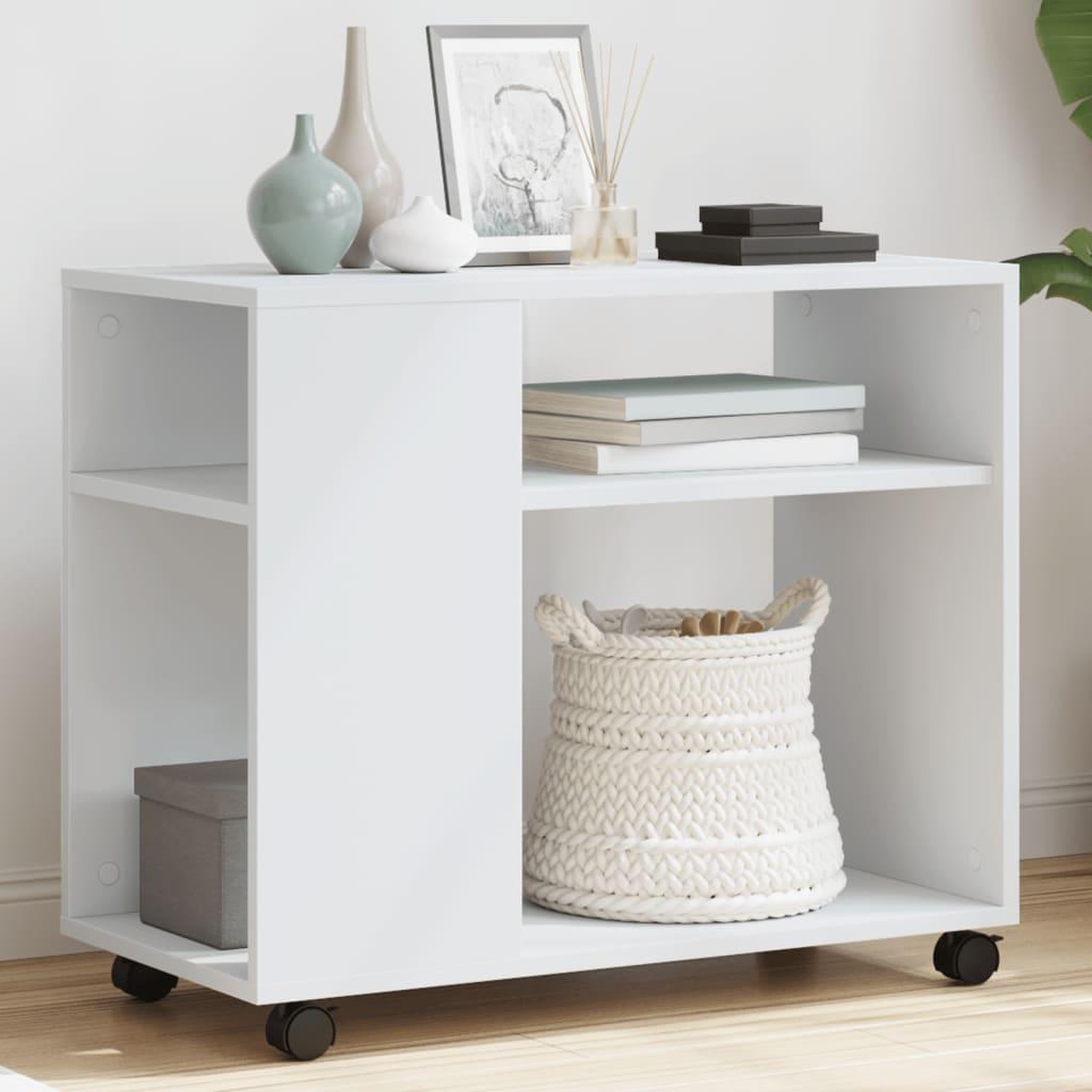 VIDAXL Table d'appoint avec roues blanc 70x35x60 cm bois d'ingenierie