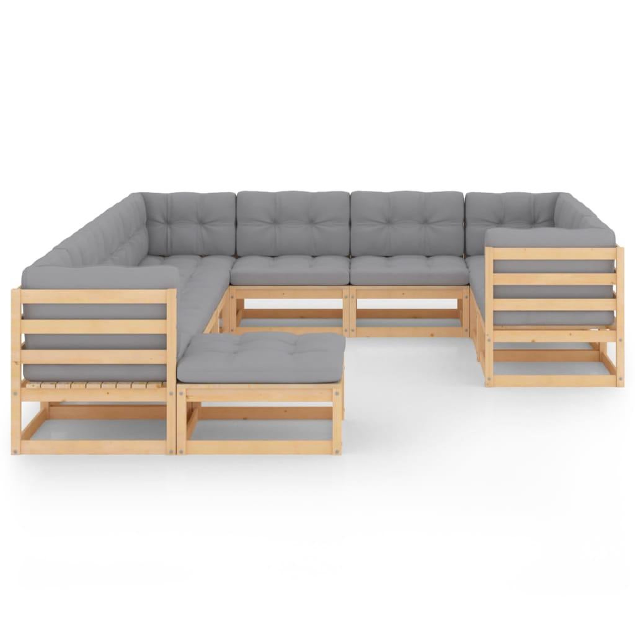 Voir la diapositive 2 : VIDAXL Salon de jardin 11 pcs avec coussins Bois de pin massif