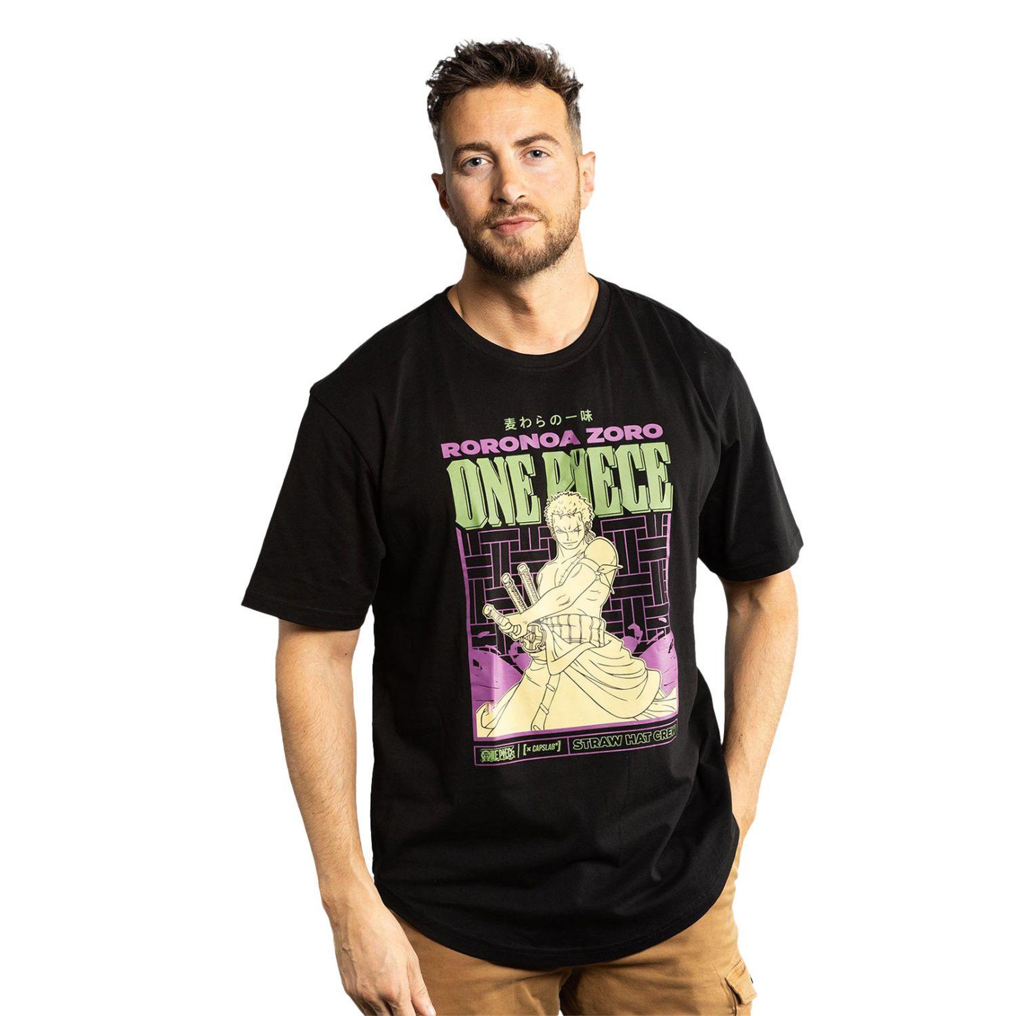 CAPSLAB T-shirt homme confort fit avec print One Piece Zoro. Coloris disponibles : Noir