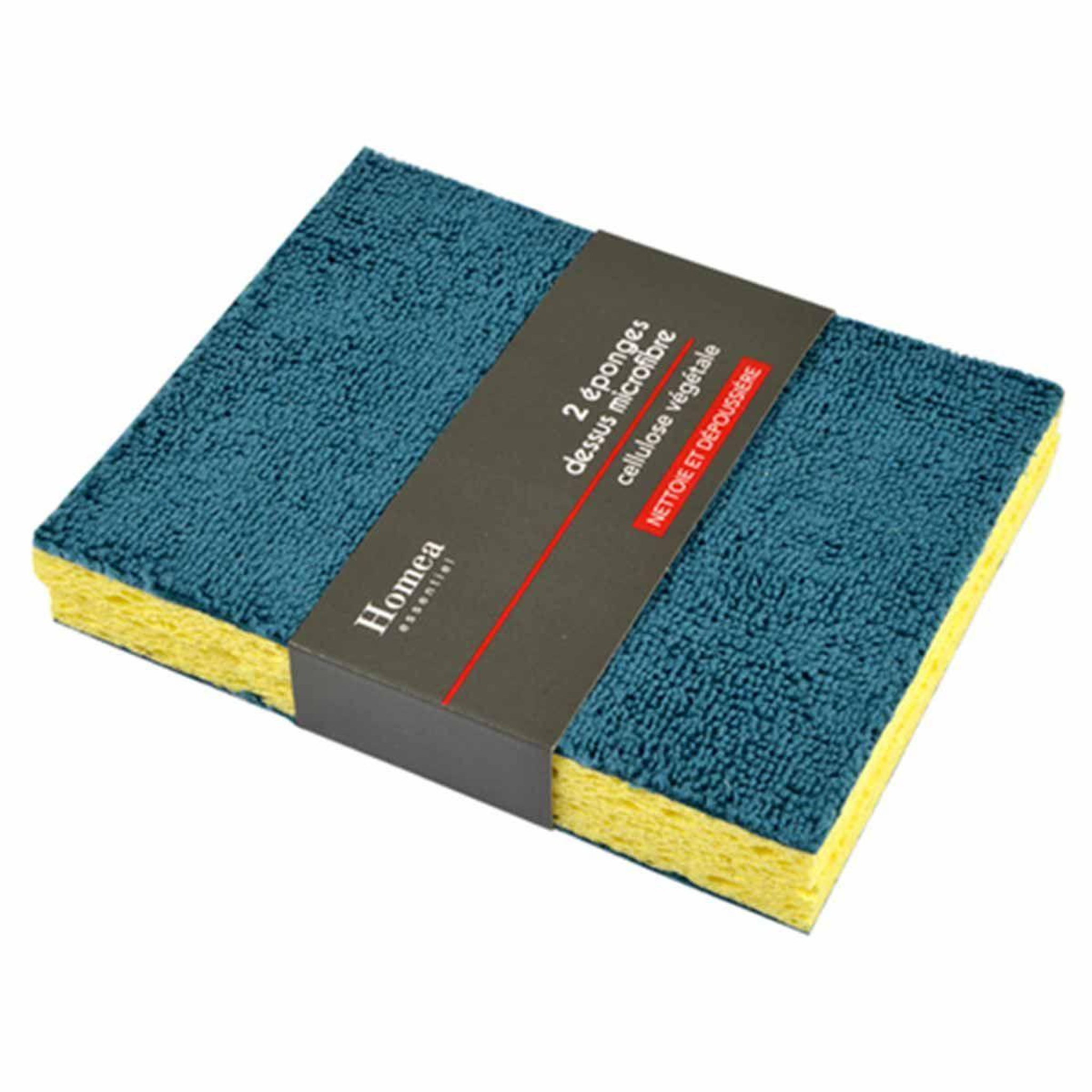 Voir la diapositive 4 : HOMEA Lot de 2 éponges microfibre  végétale  15cm bleu